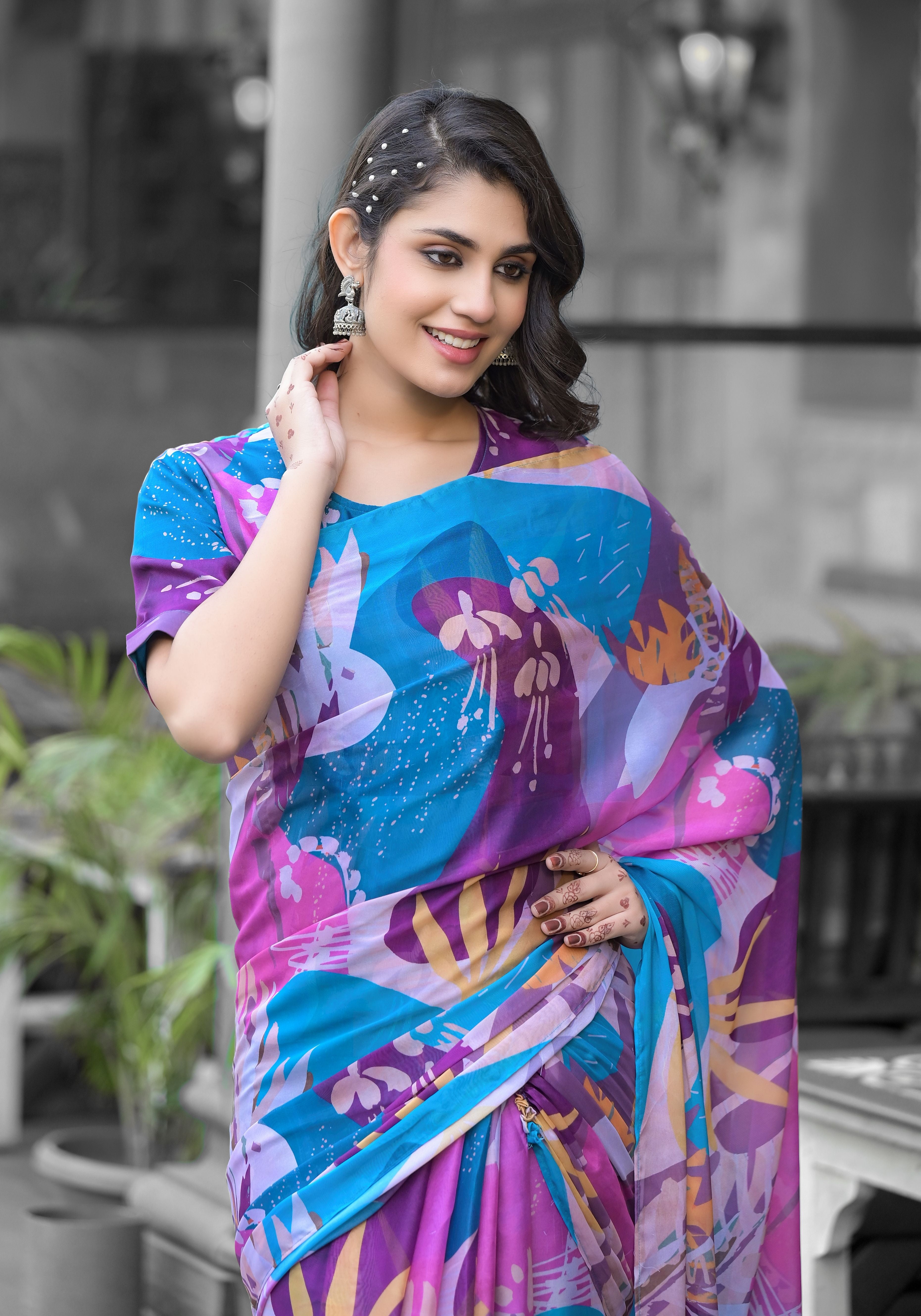 Multy Imported Georgette Designer Digital Printed Ready To Wear Gown Style Saree