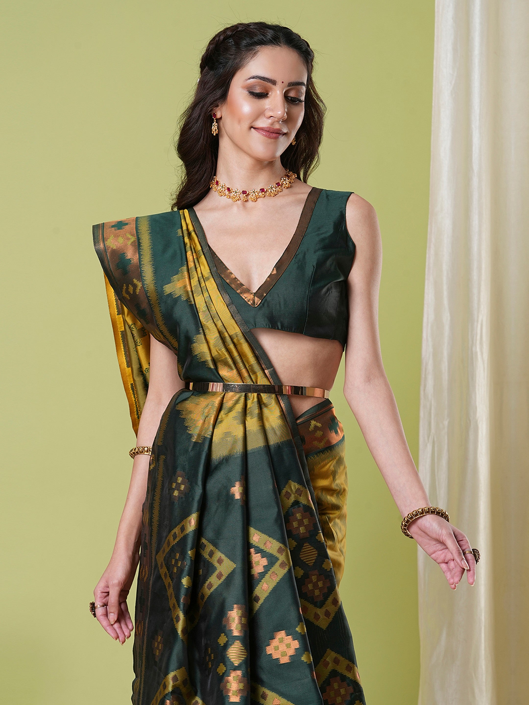 Mustard Banarasi Silk Woven Jacquard Designer Saree