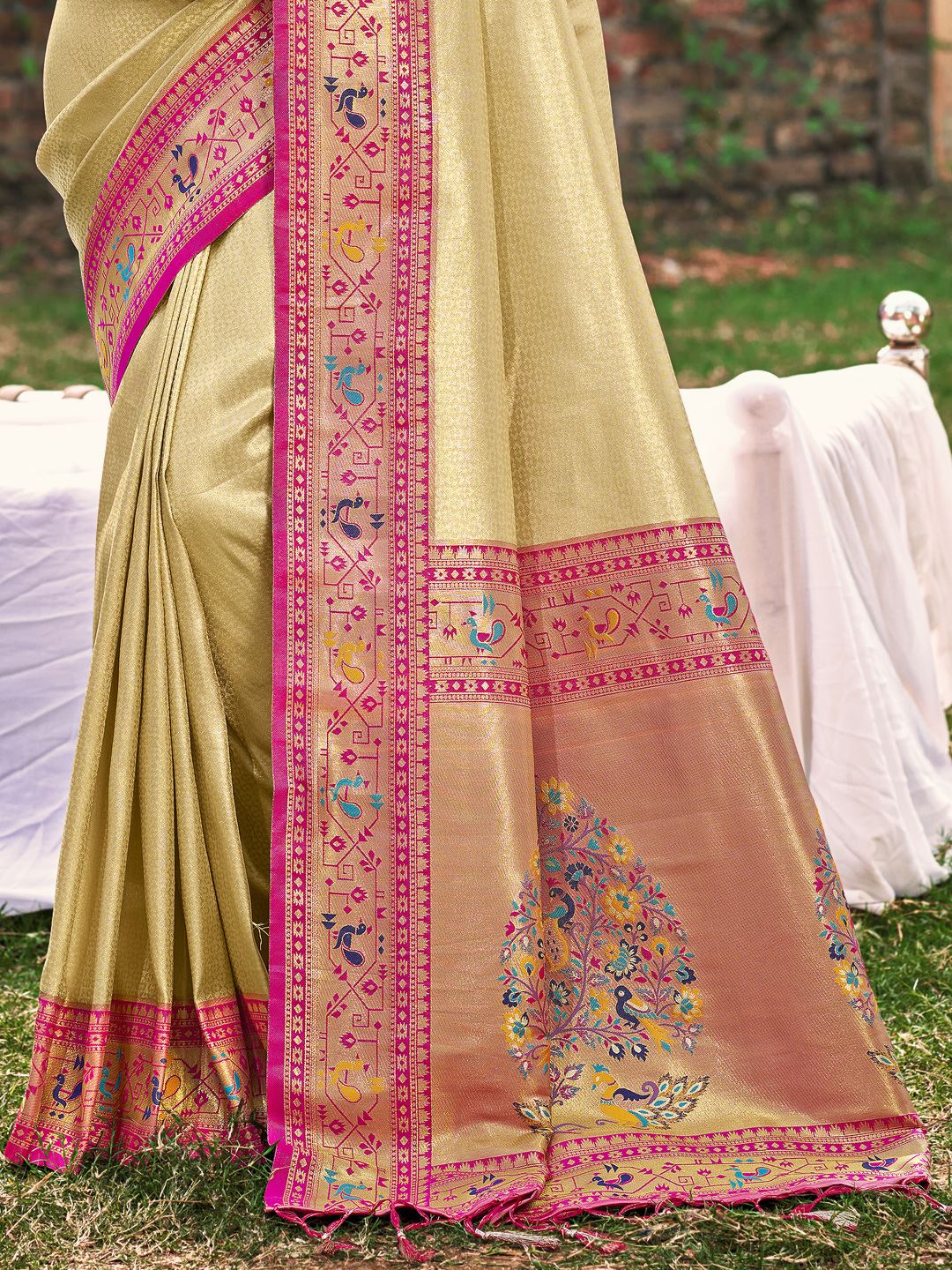 Mustard Color Classic Paithani Silk Saree