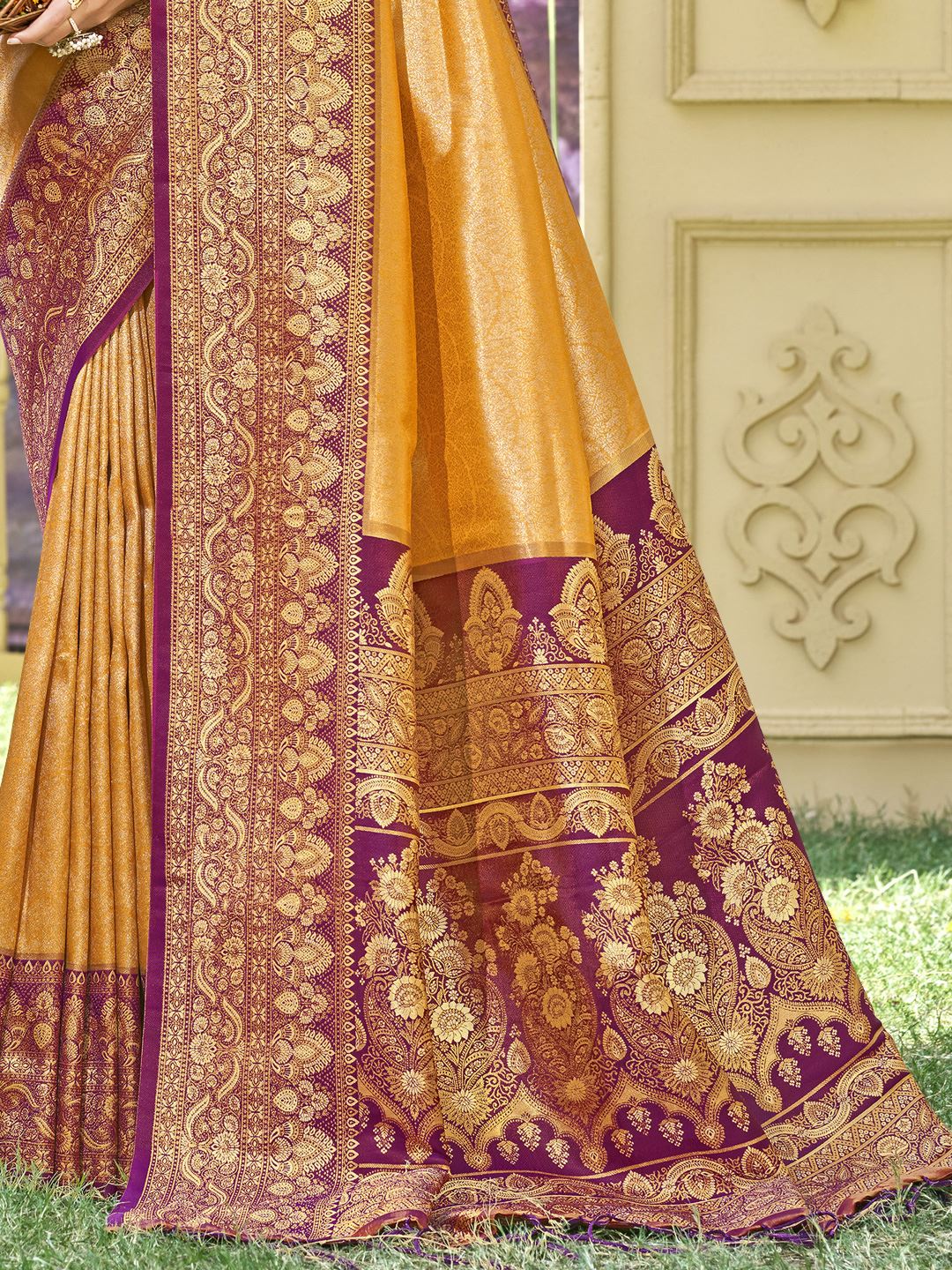 Mustard Color Woven Work Banarasi Silk Saree
