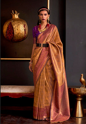 Mustard Handloom Weaving Silk Saree With Woven Work