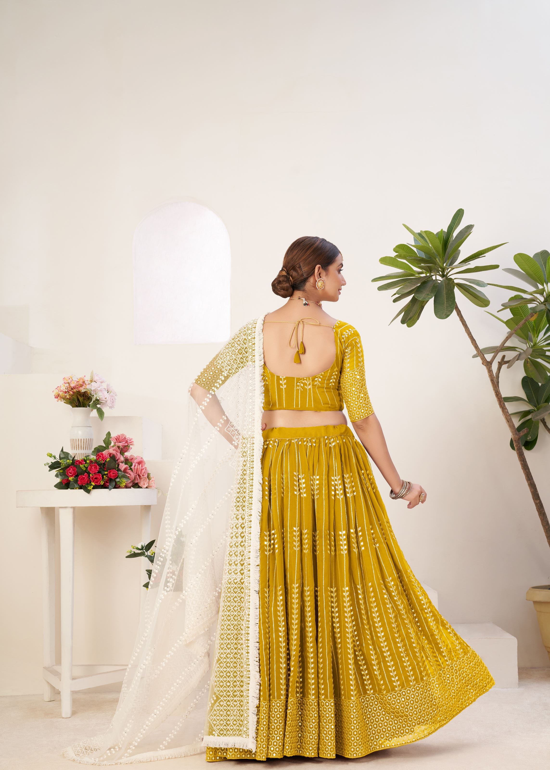 Mustard Lehenga Choli With Sequins Embroidered Work