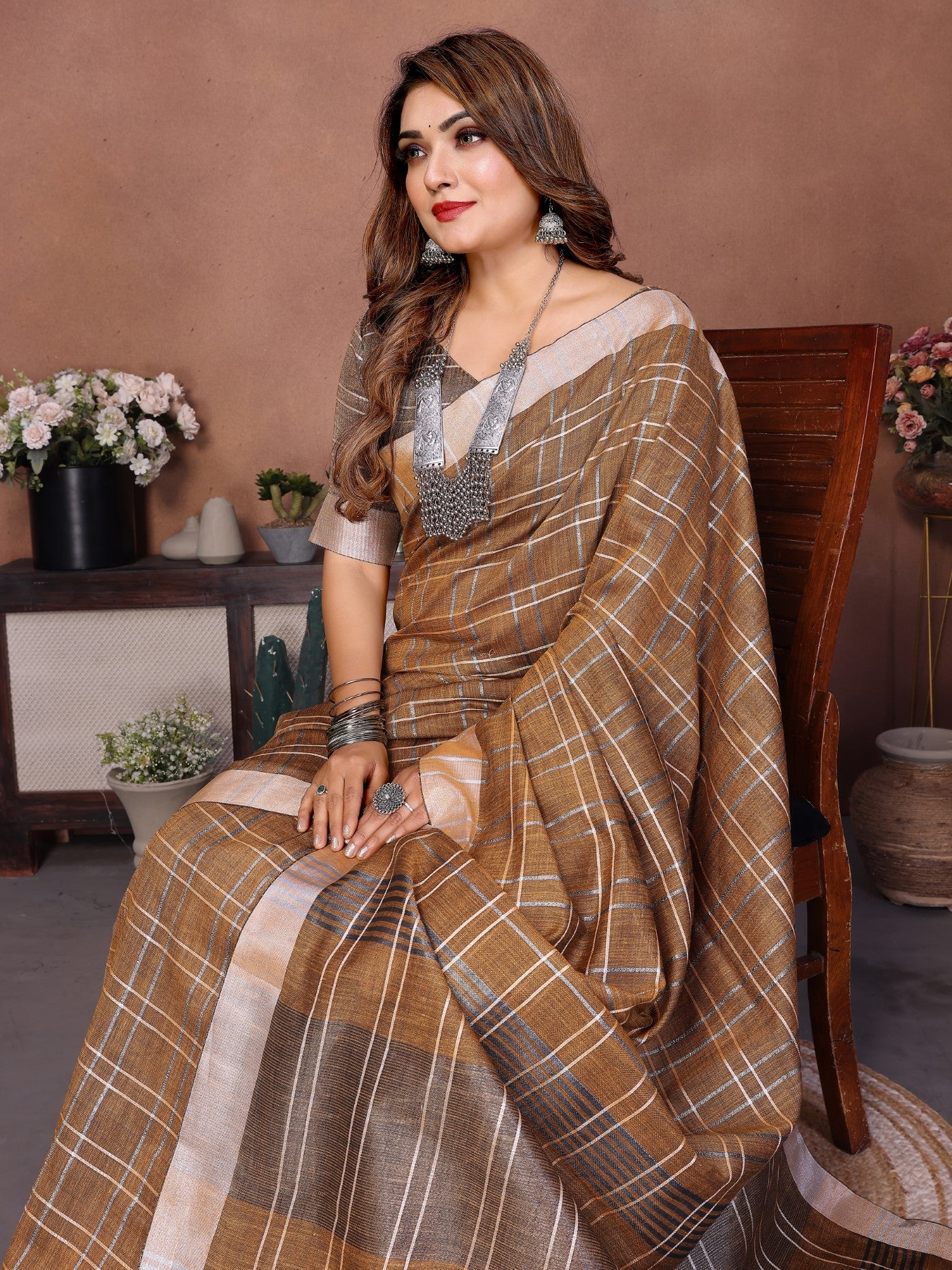 Mustard Linen Saree With Traditional Weaving