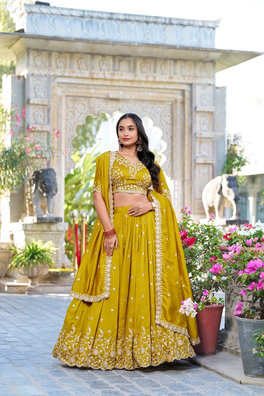 Mustard Magic with Sequins & Thread Work