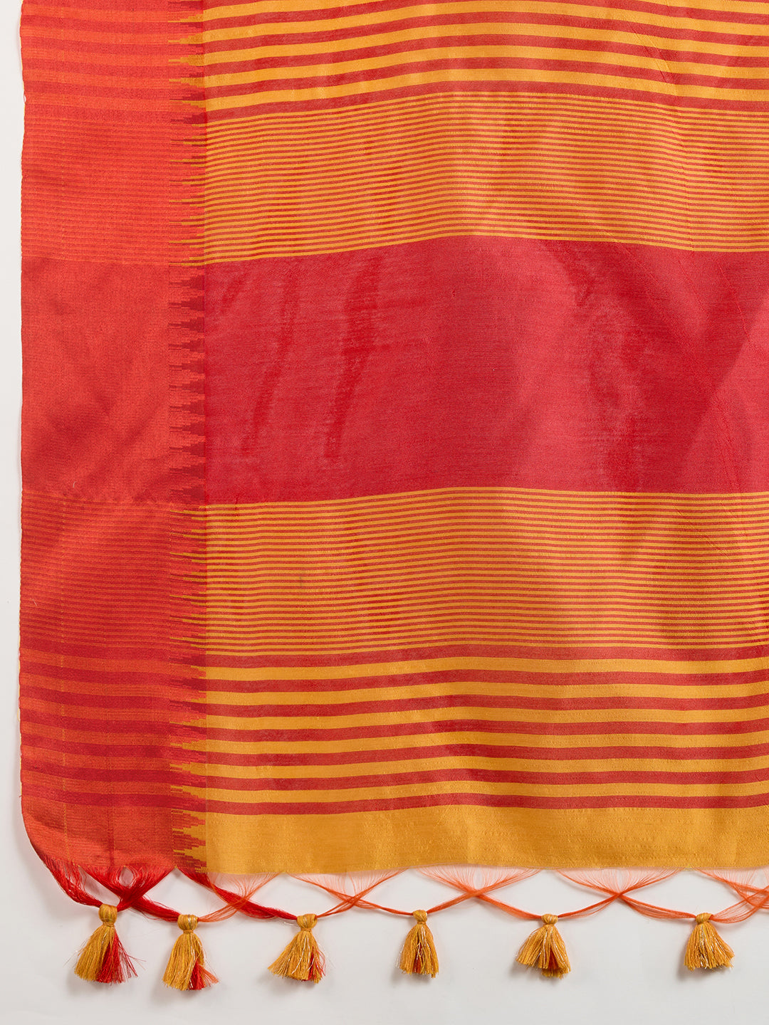Mustard Raw Silk Saree with Temple Border and Striped Pallu