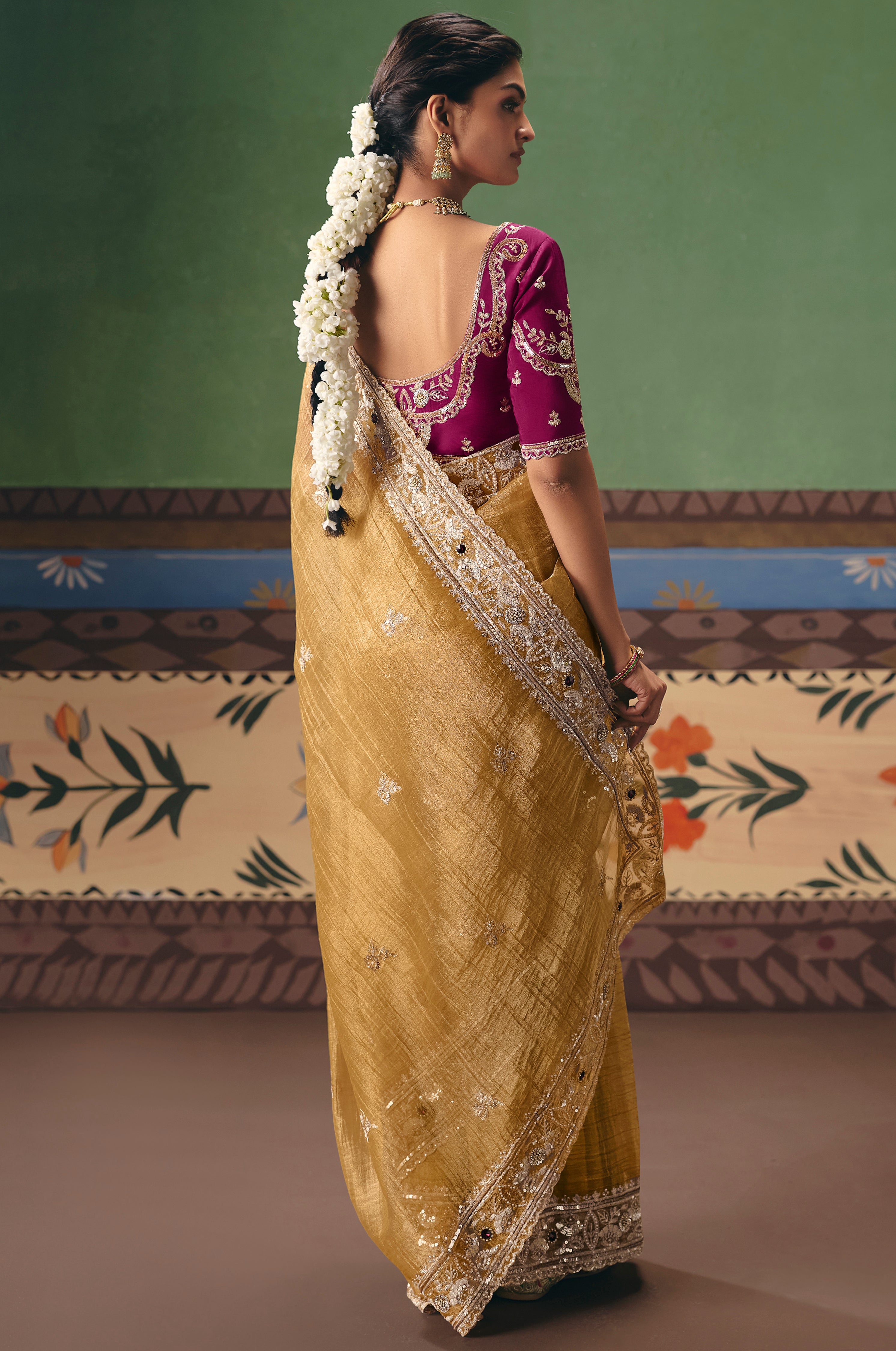Mustard Saree With Heavy Designer Embroidery, Sequince, Stone, Pearl With Beads Work