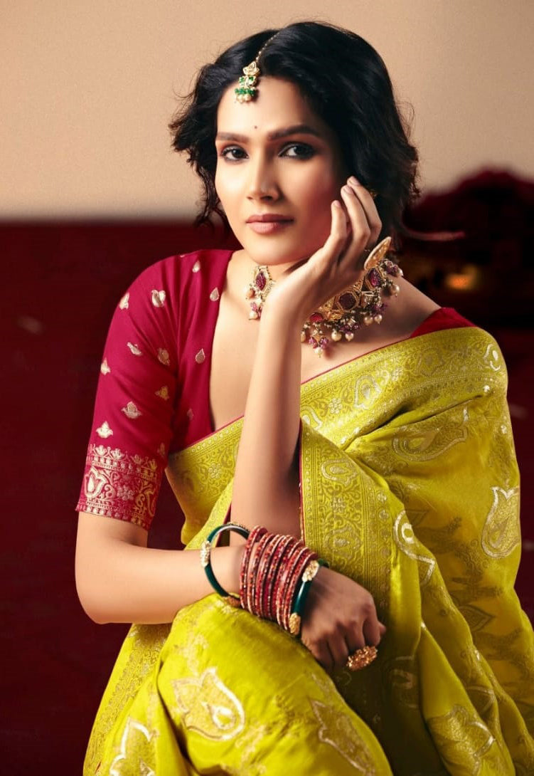 Mustard Saree With Jacquard Woven Work