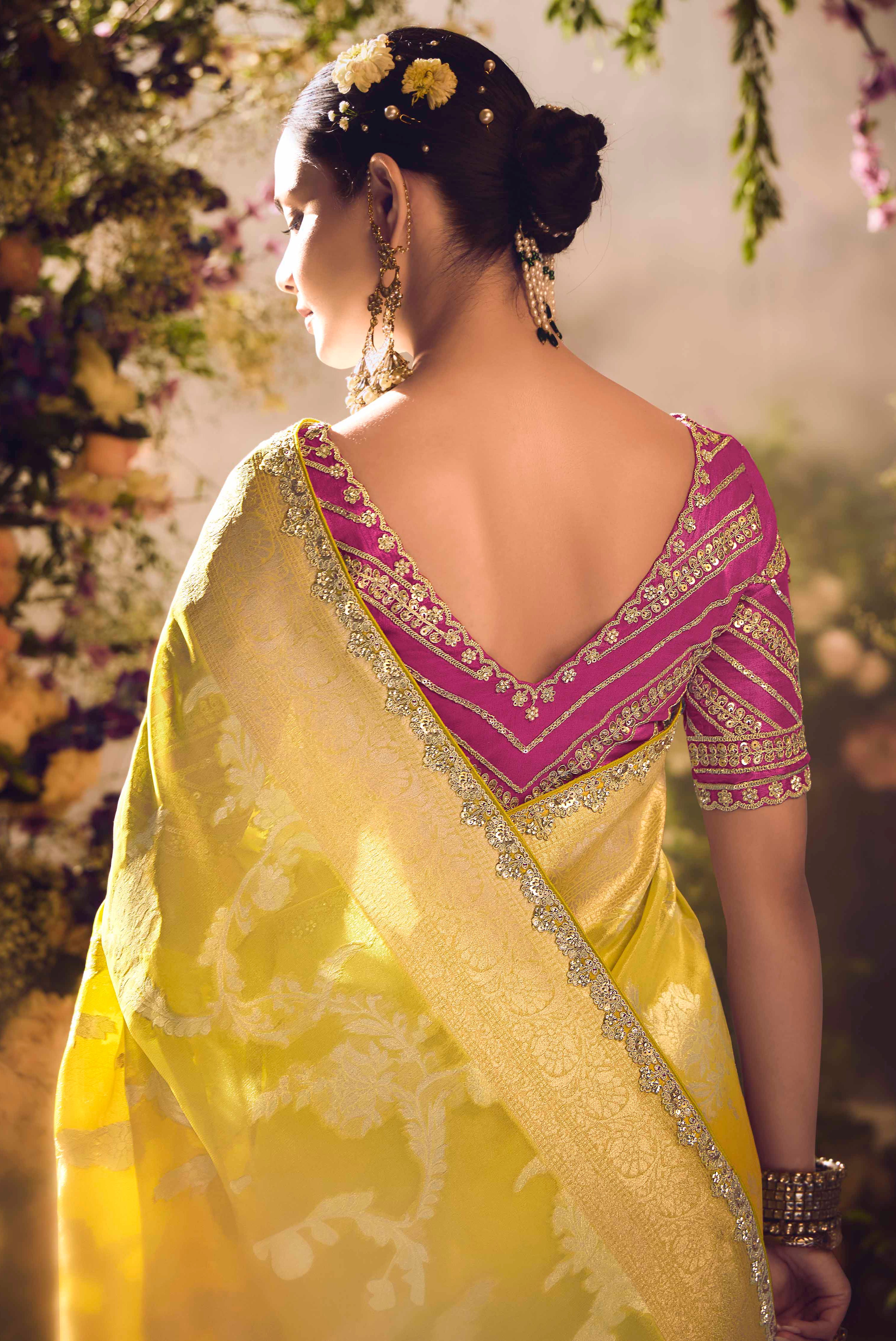 Mustard Saree With Jacquard Woven Work with Embroidered Lace Border