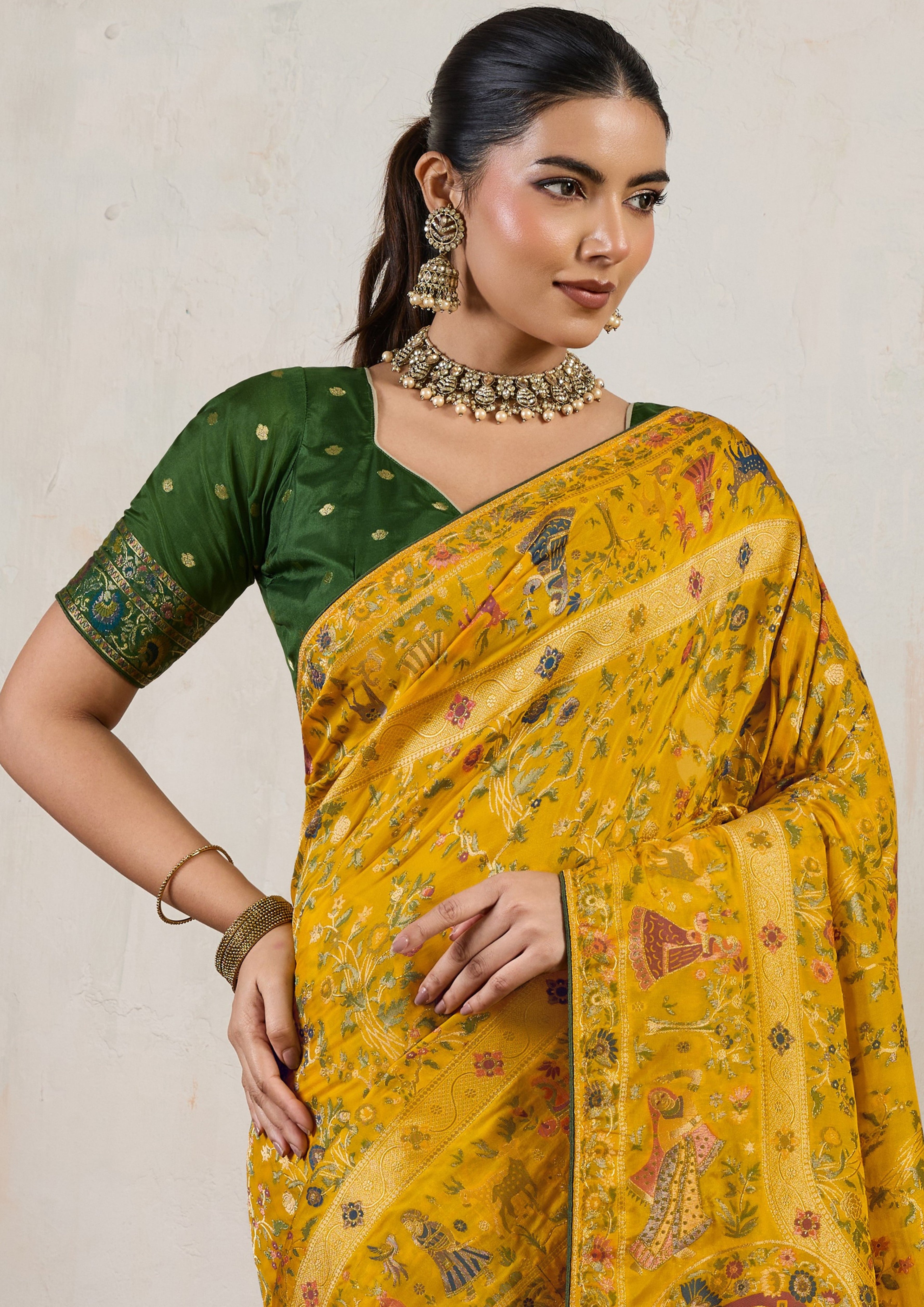 Mustard Saree With Meenakari with 3 Zari Shades & 8 Color Thread Shades, Creating a Masterpiece
