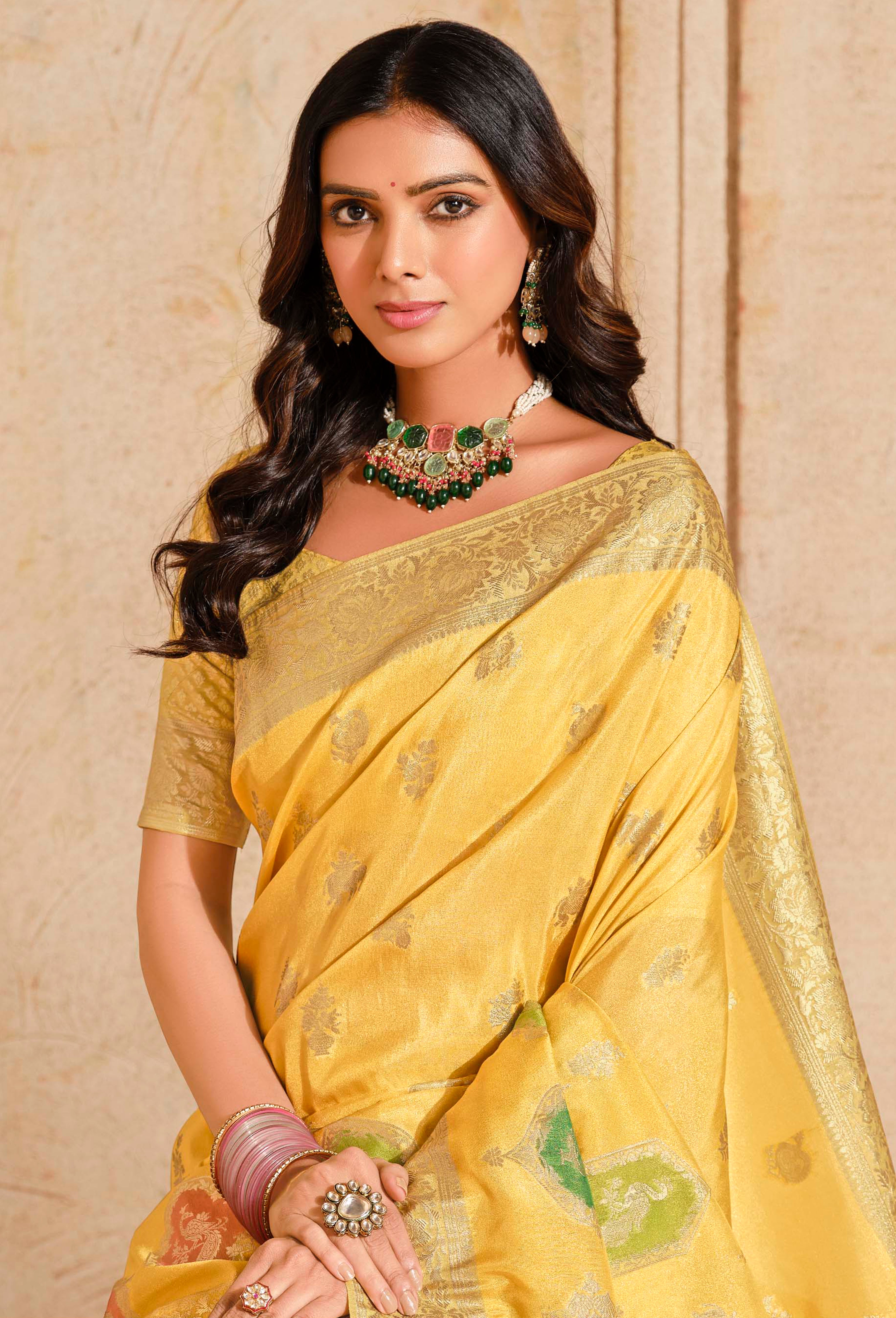 Mustard Silk Saree With Jacquard Woven Work