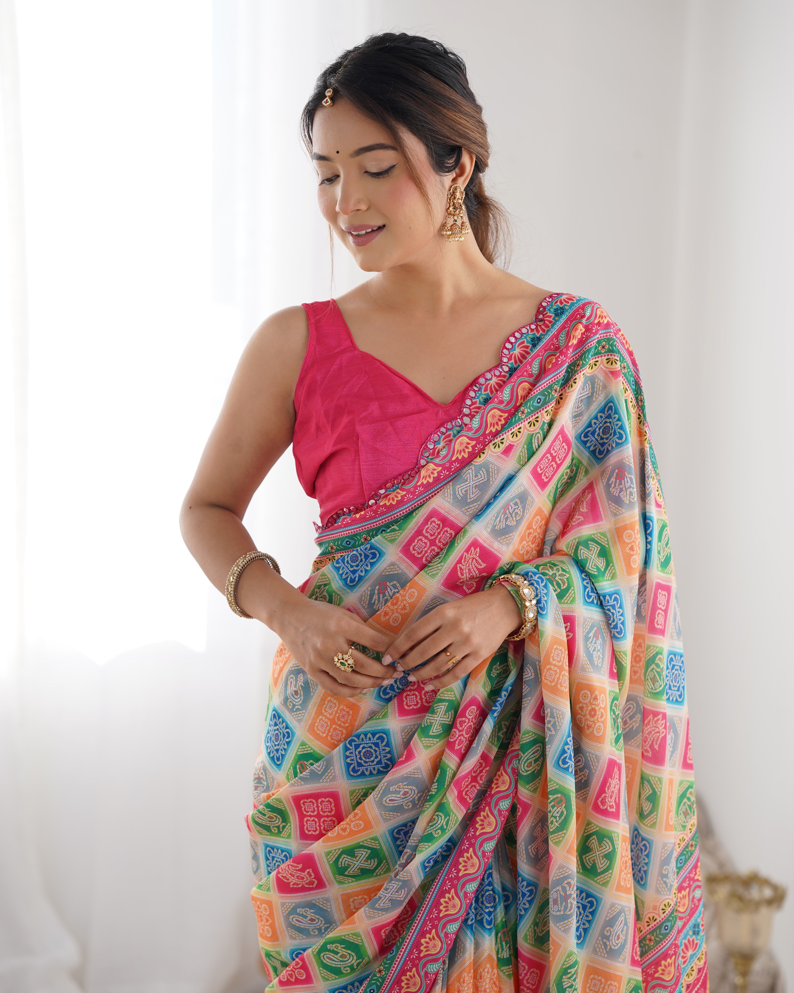 Mustard Tussar Silk Designer Kalamkari Printed Traditional Ethnic Indian Saree