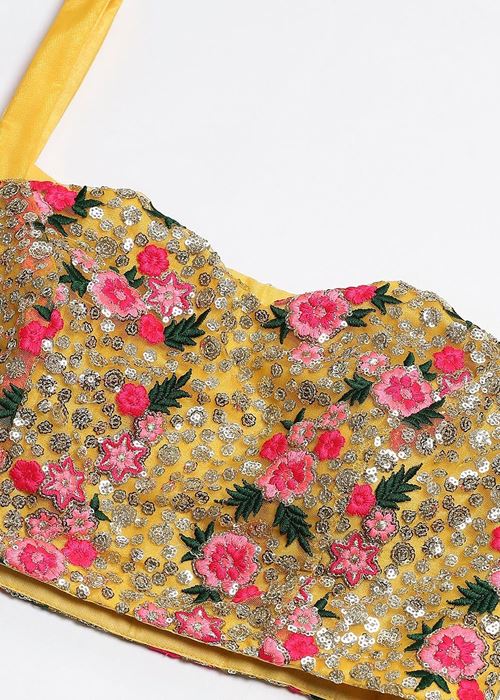 Mustard Yellow Sequins Net Bridal Lehenga Choli
