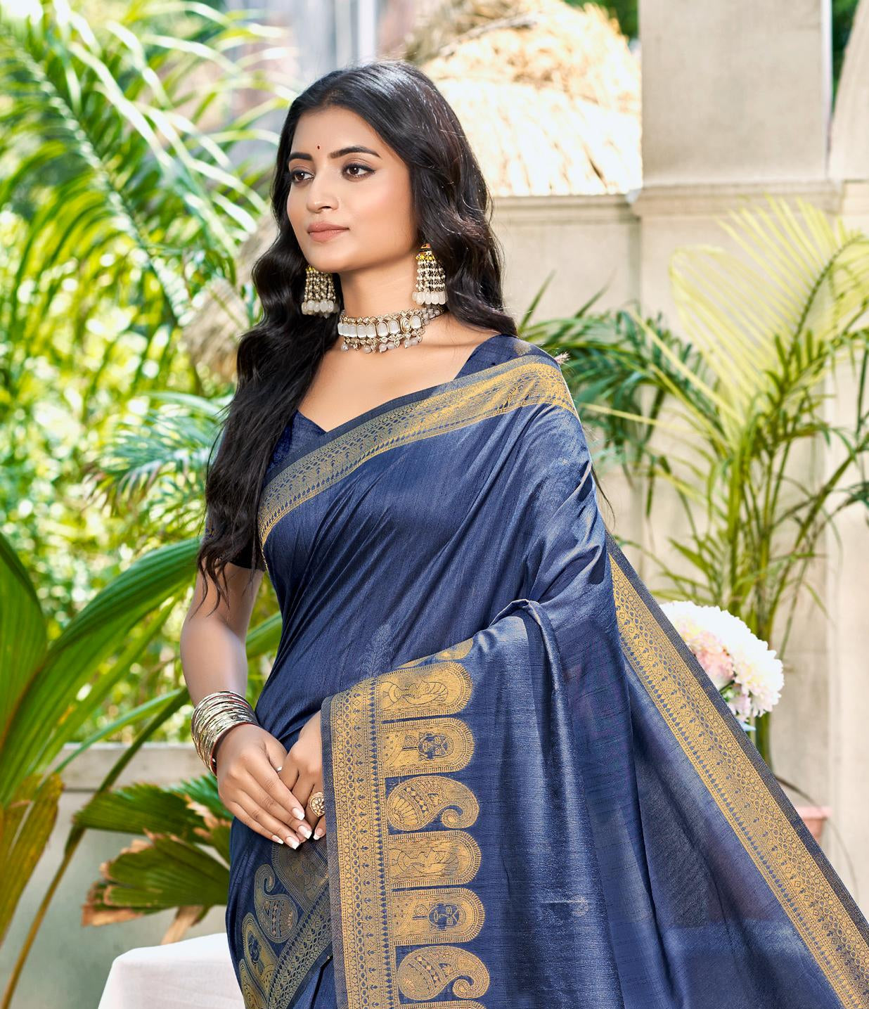 Navy Blue Assam Silk Saree With Heritage Vibes and Modern Appeal
