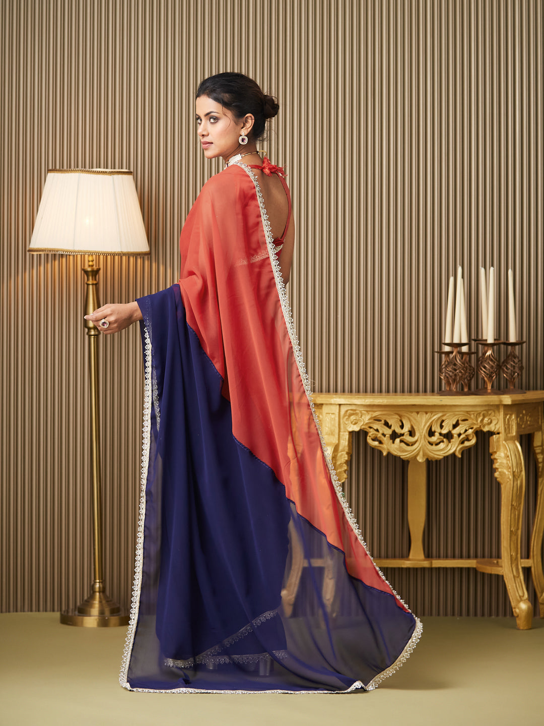 Navy Blue Chiffon Fancy Designer Bollywood Party Saree