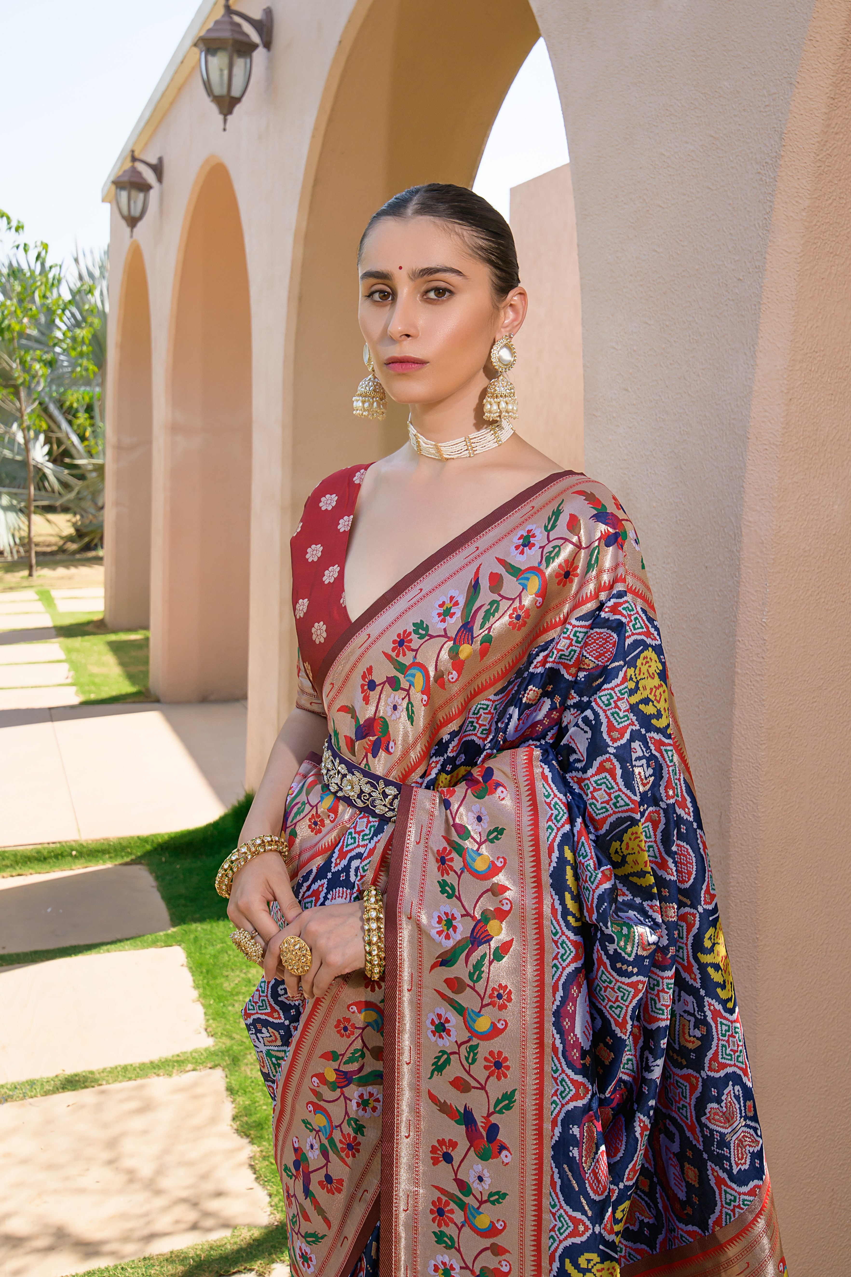 Navy Blue Paithani Silk Saree with Meenakari Zari and Pallu