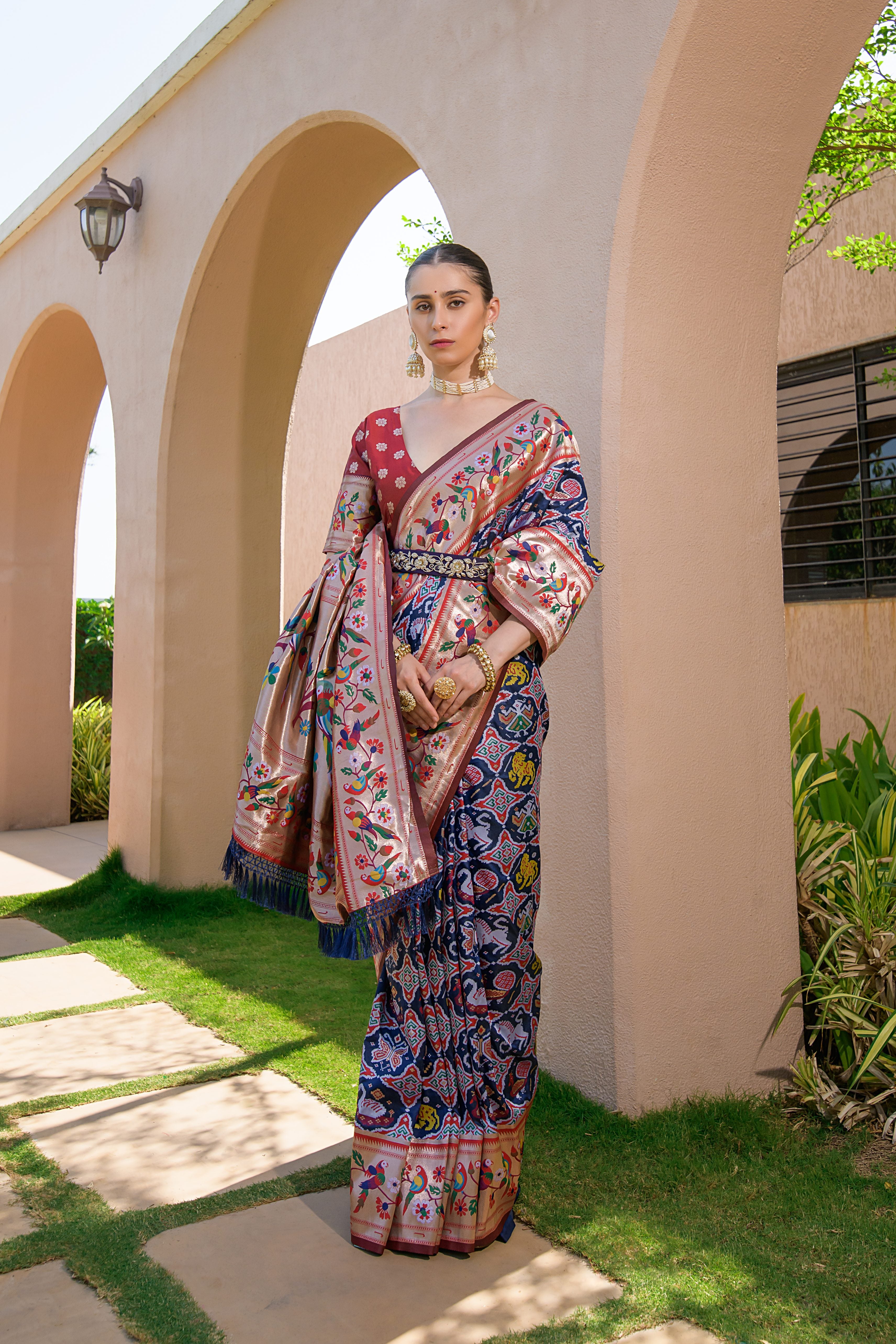 Navy Blue Paithani Silk Saree with Meenakari Zari and Pallu