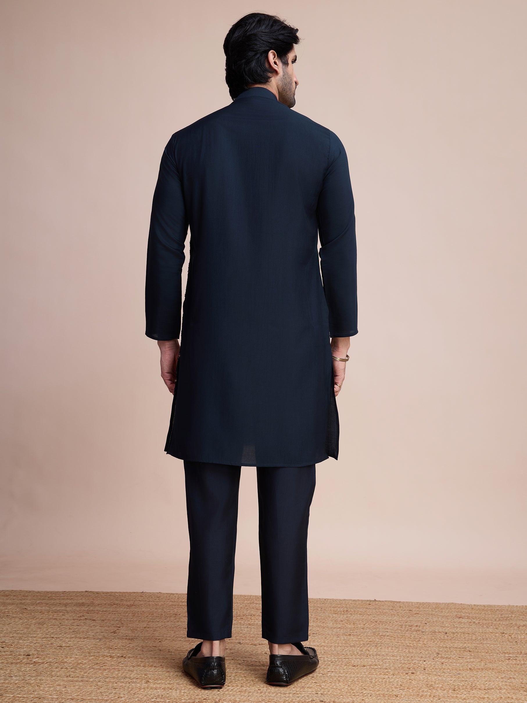 Navy Blue Sequins Embroidered Ethnic Kurta – Rich and Regal