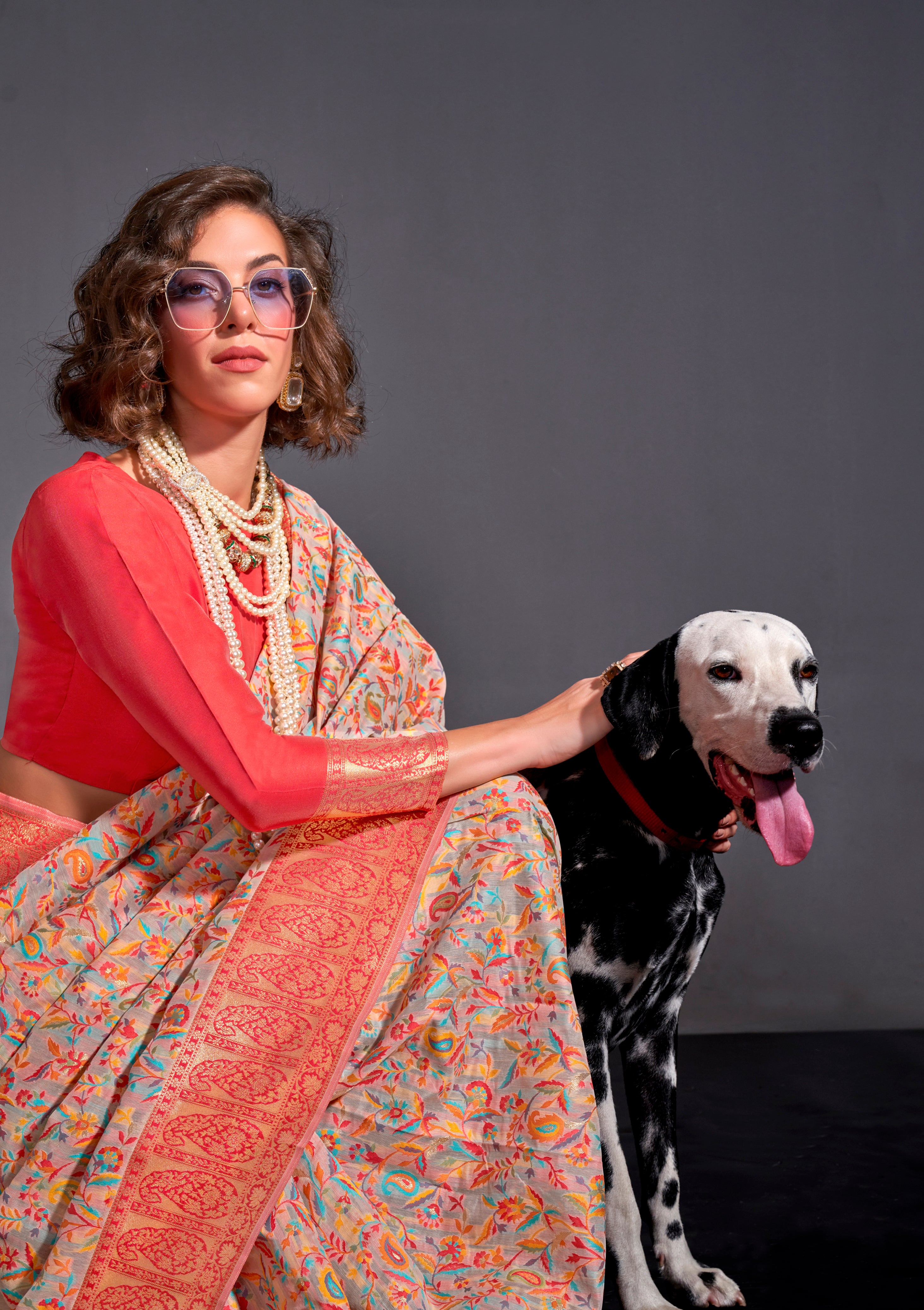 Off White Kashmiri Silk Saree With Kashmiri Chaap Jacquard Woven Work