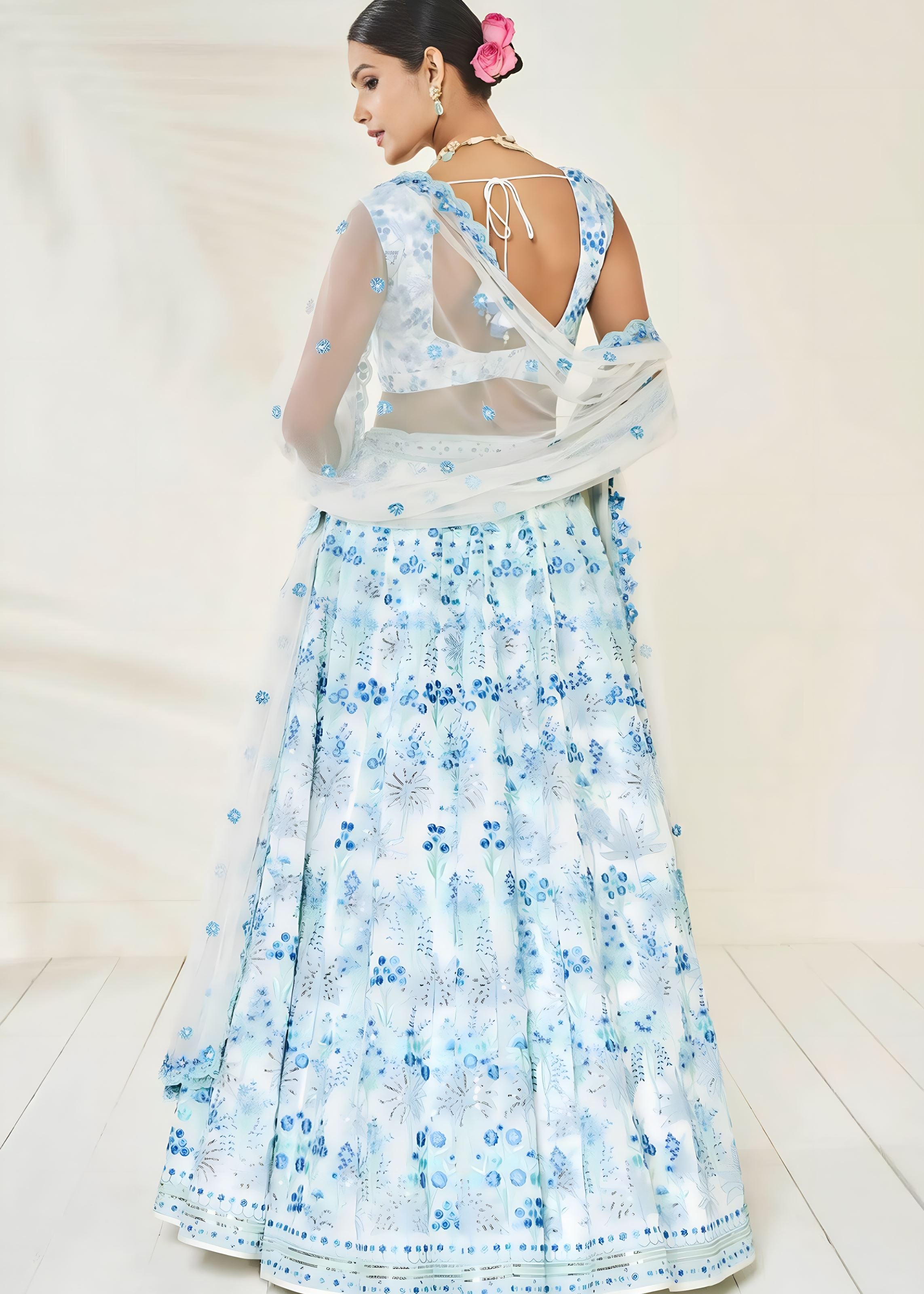 Off White Lehenga Choli With Sequence With Thread And Jari Embroidery Work