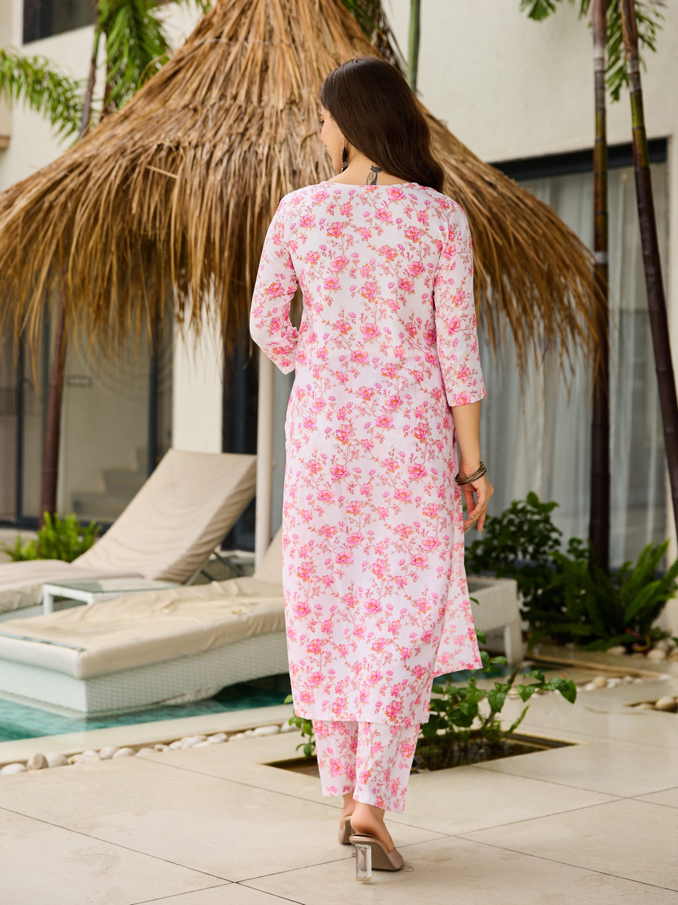 Off White Silk Blend Kurta Pant Set Printed