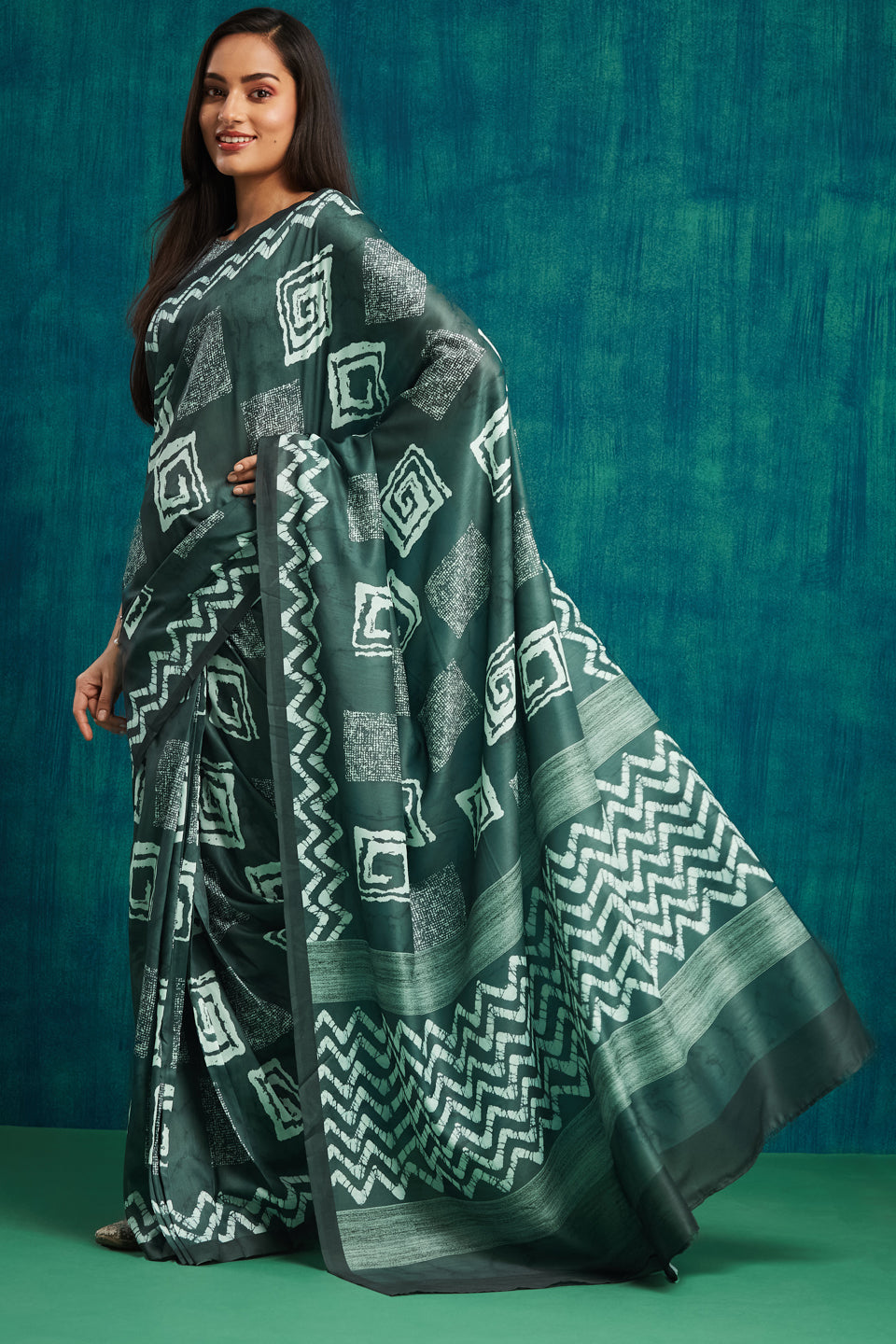 Olive Pre Stitched Muslin Designer Printed Partywear Saree