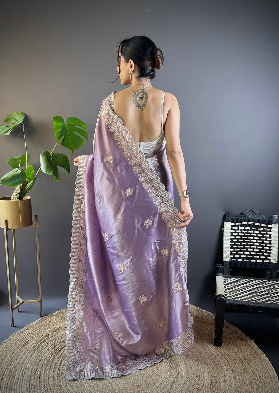 Onion Colour Gold Crush Embroidery Work Saree