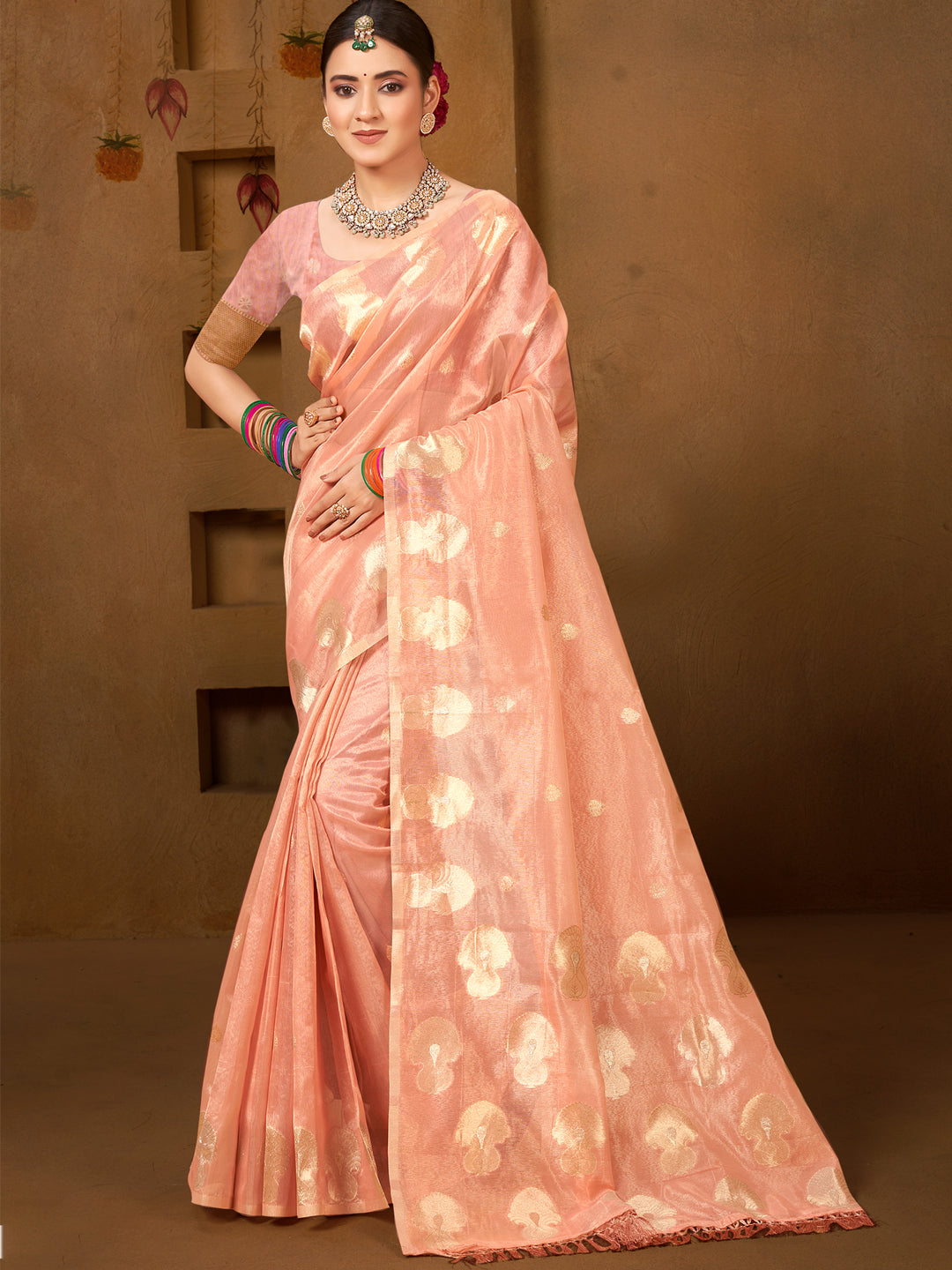 Opulent Peach Munga kota Festival Saree for Women