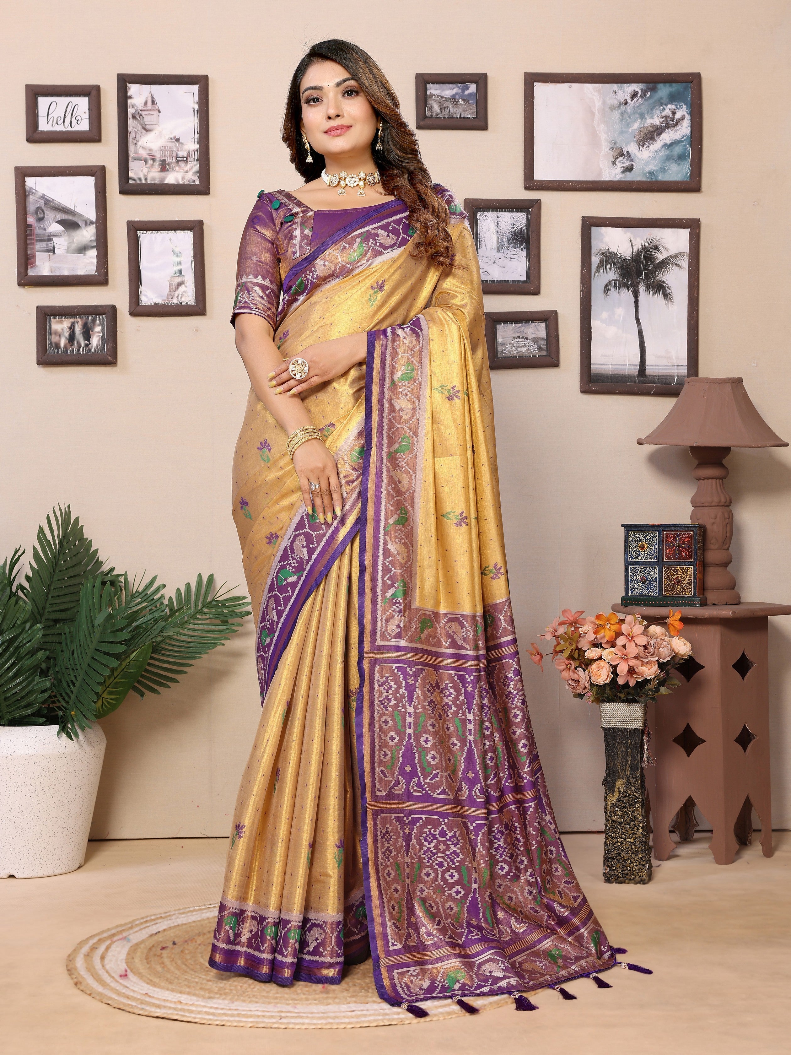 Orange Banarasi Tissue Silk Woven Patola Designer Ethnic Indian Saree