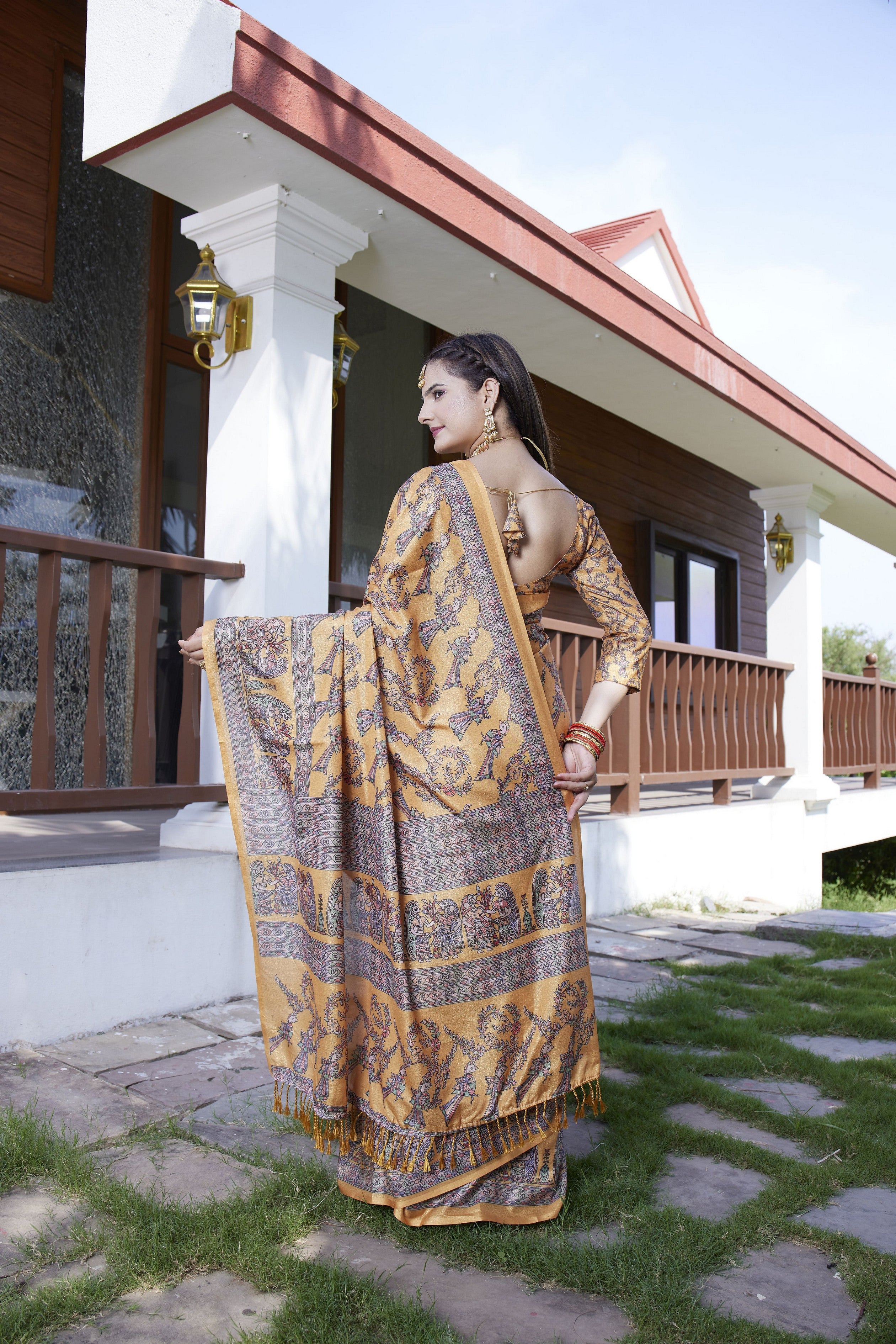 Orange Crepe Designer Partywear Saree