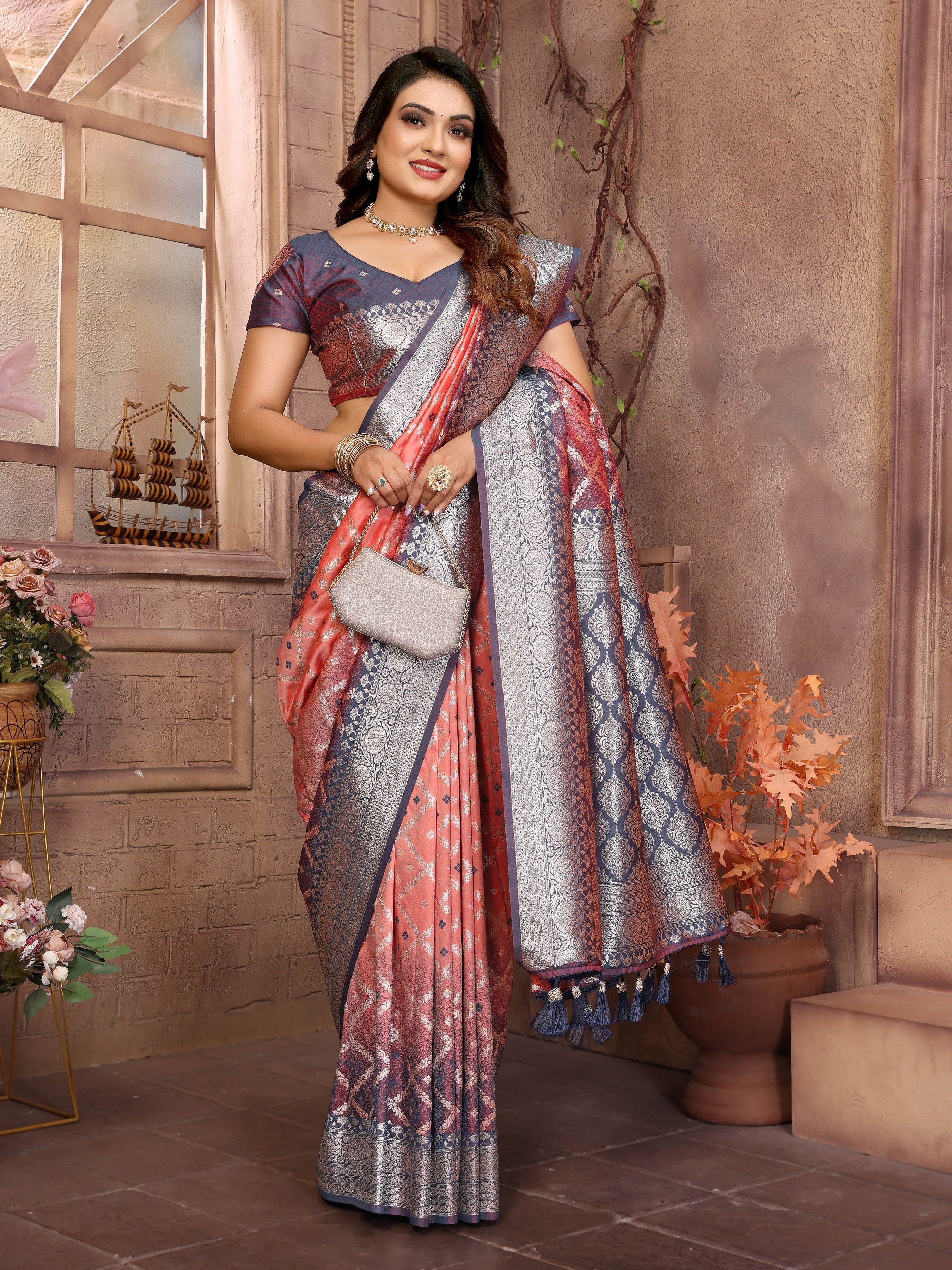 Orange Kochi Silk Designer Ethnic Looks Party Saree
