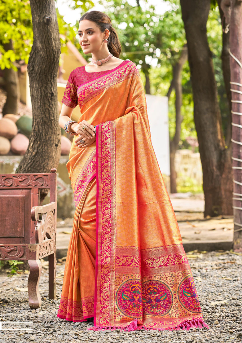 Orange Multi Color Kanjivaram Silk Saree With Heritage Vibes and Modern Appeal