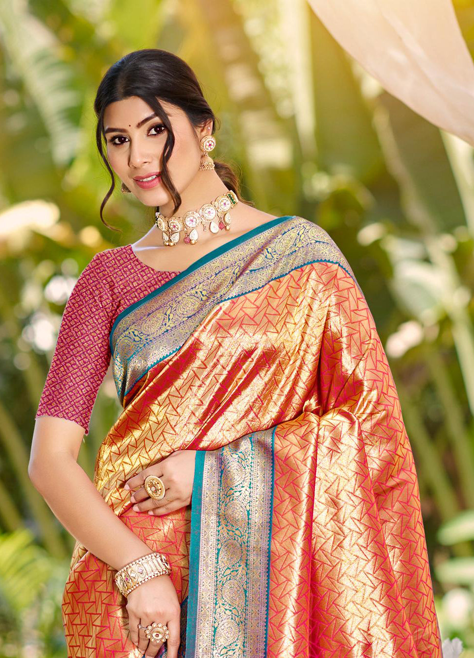 Orange Multi Color Kanjivaram Silk Saree With Sophisticated Touch and Subtle Elegance