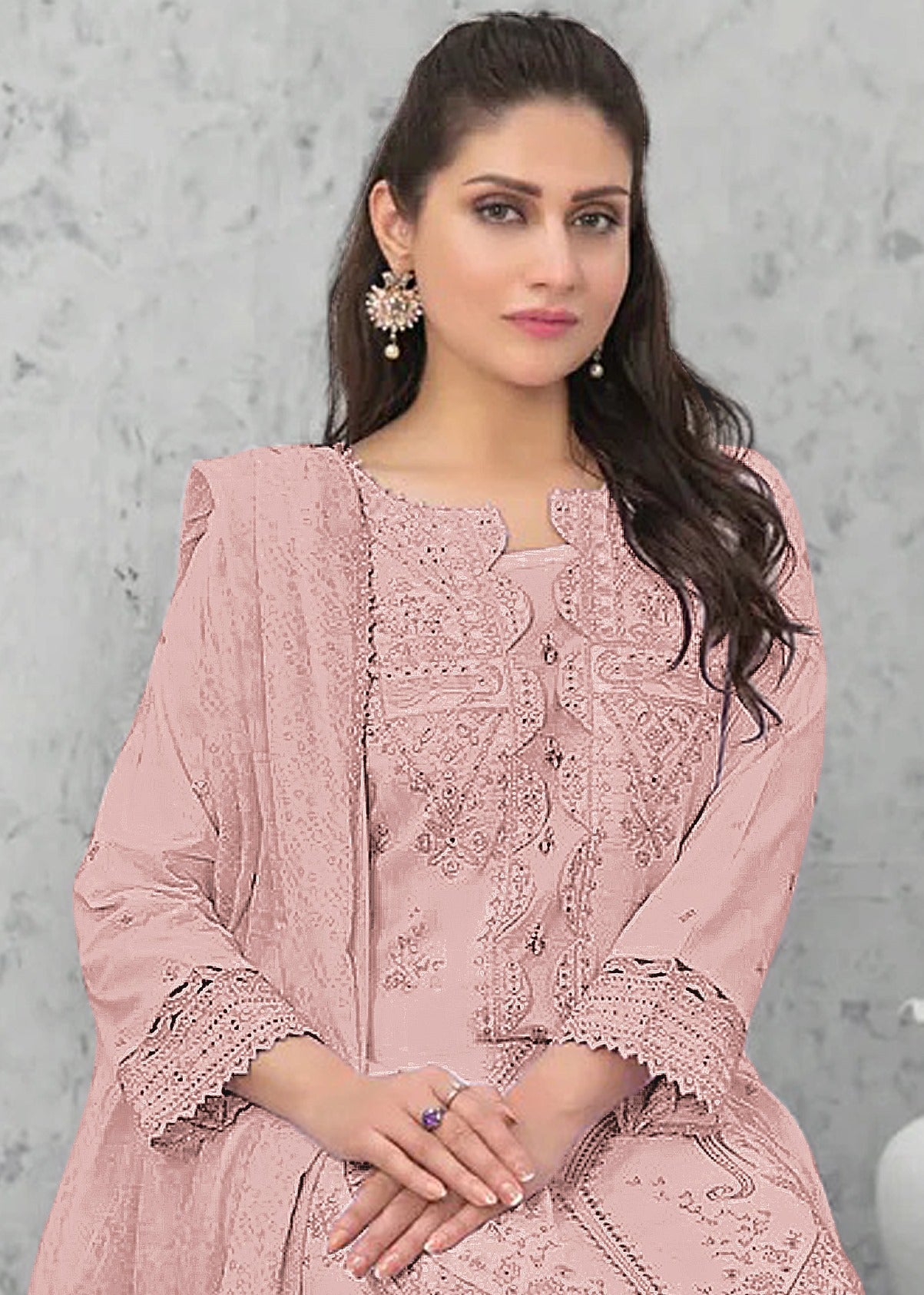 Orange Pakistani Salwar Suit With Heavy Embroidery Work