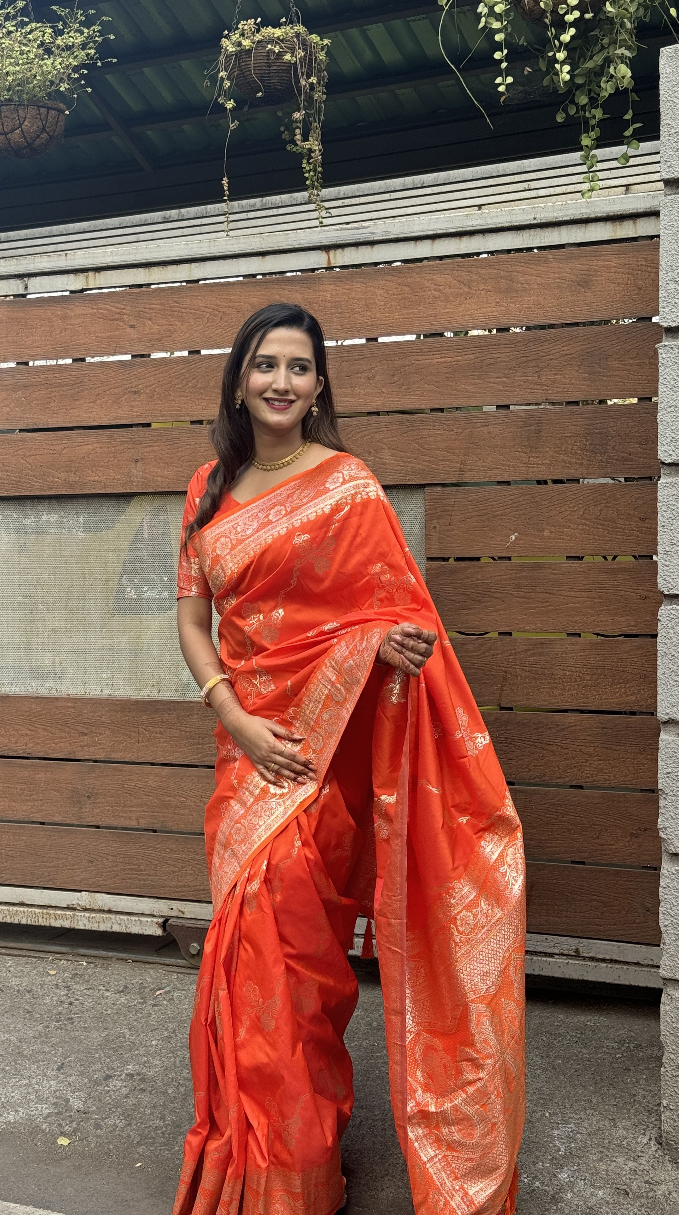 Orange Woven Jacquard Jari Designer Banarasi Silk Festive Ceremonial Saree