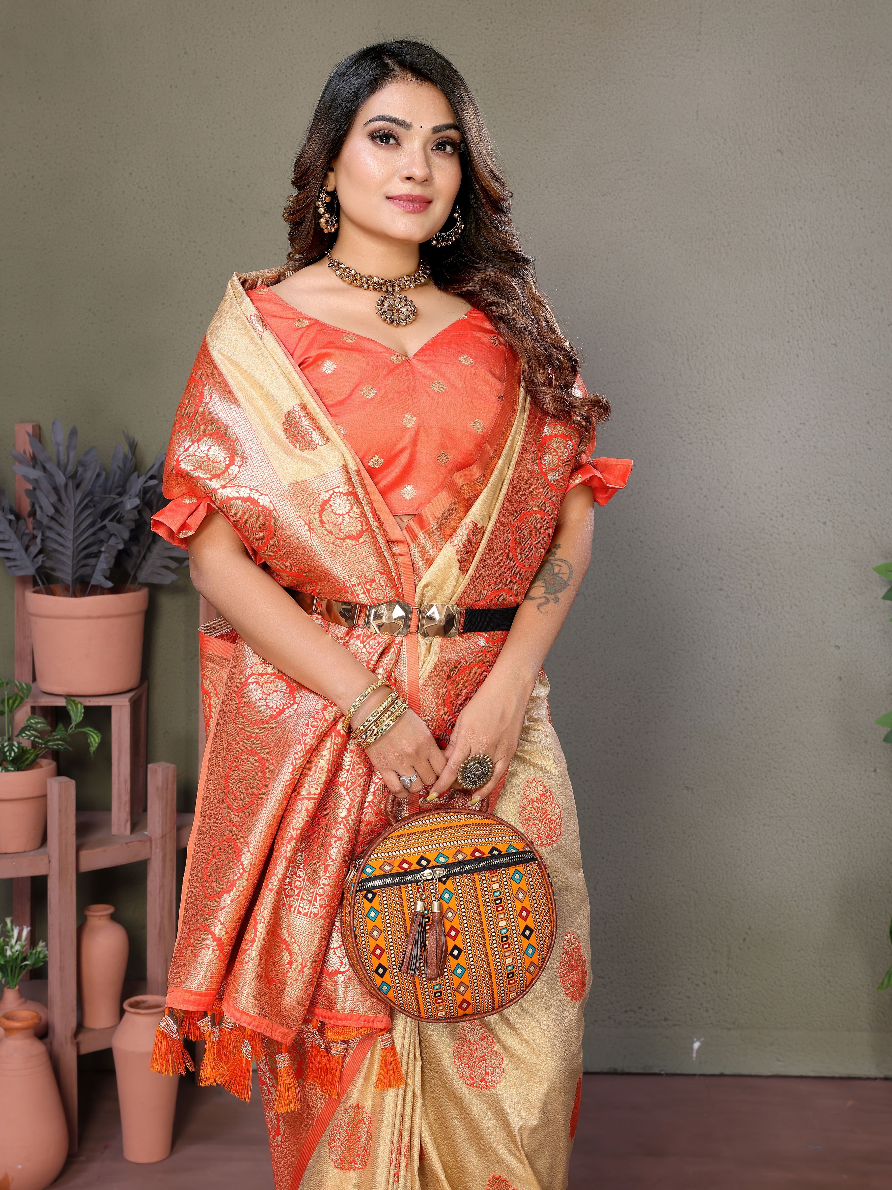 Orange Woven Rich Pallu Designer Viscose Silk Ethnic Saree