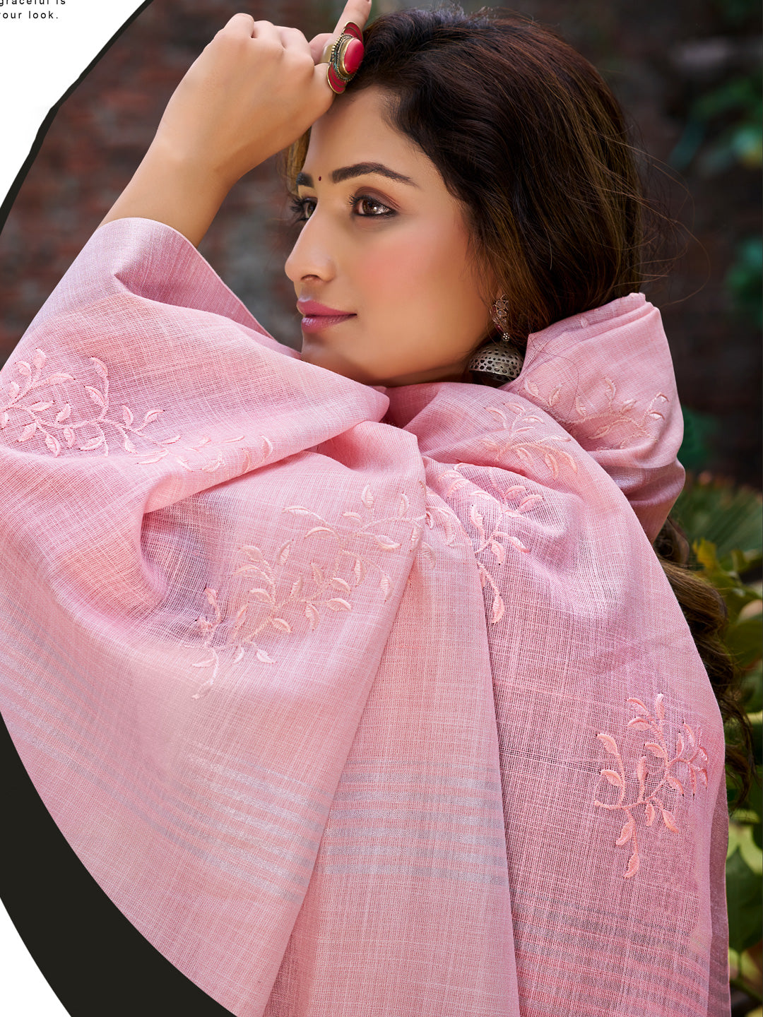 Ornate Pink Linen Festival Saree for Women