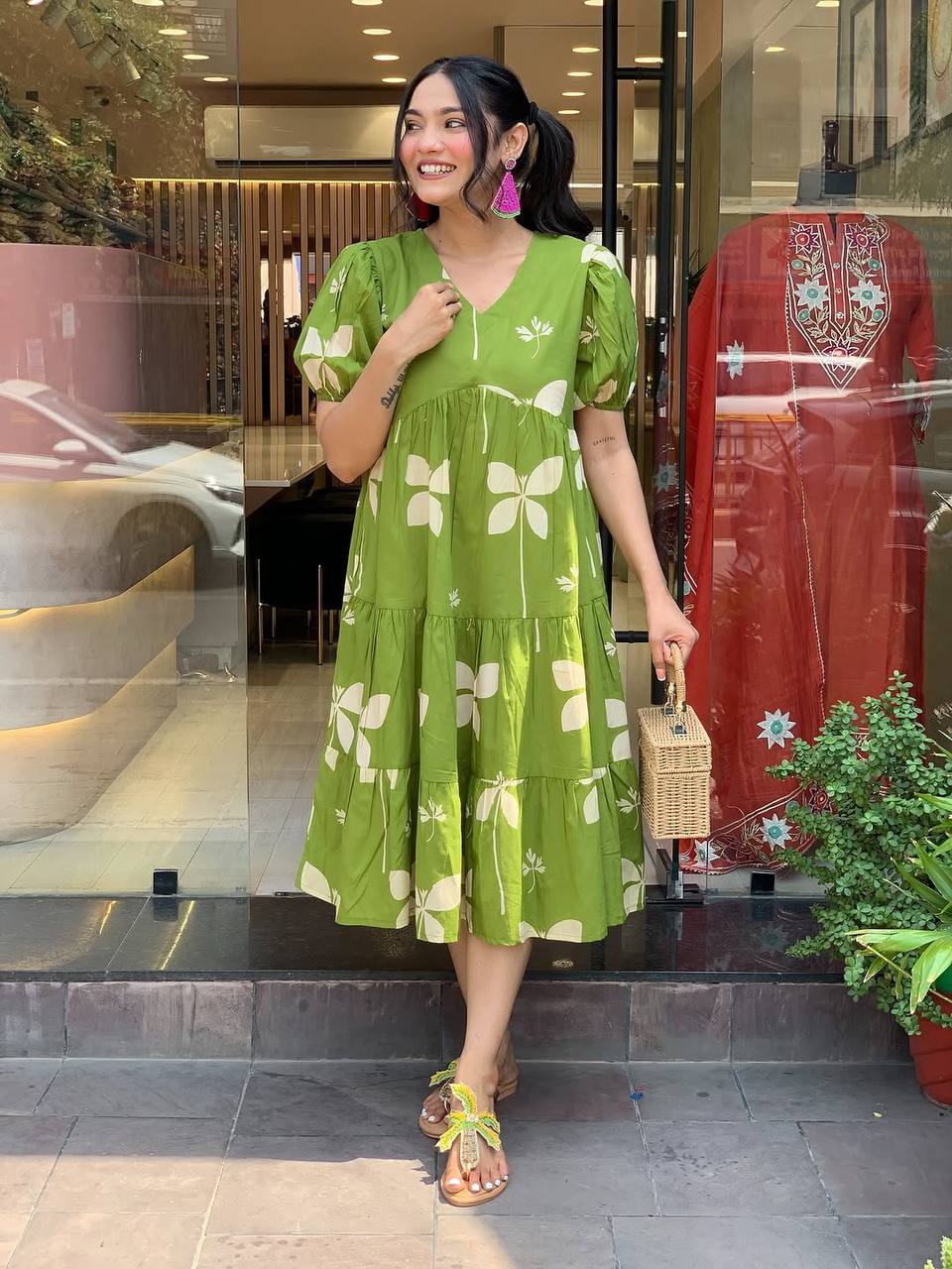 Parrot Green Rayon Kurta With Print