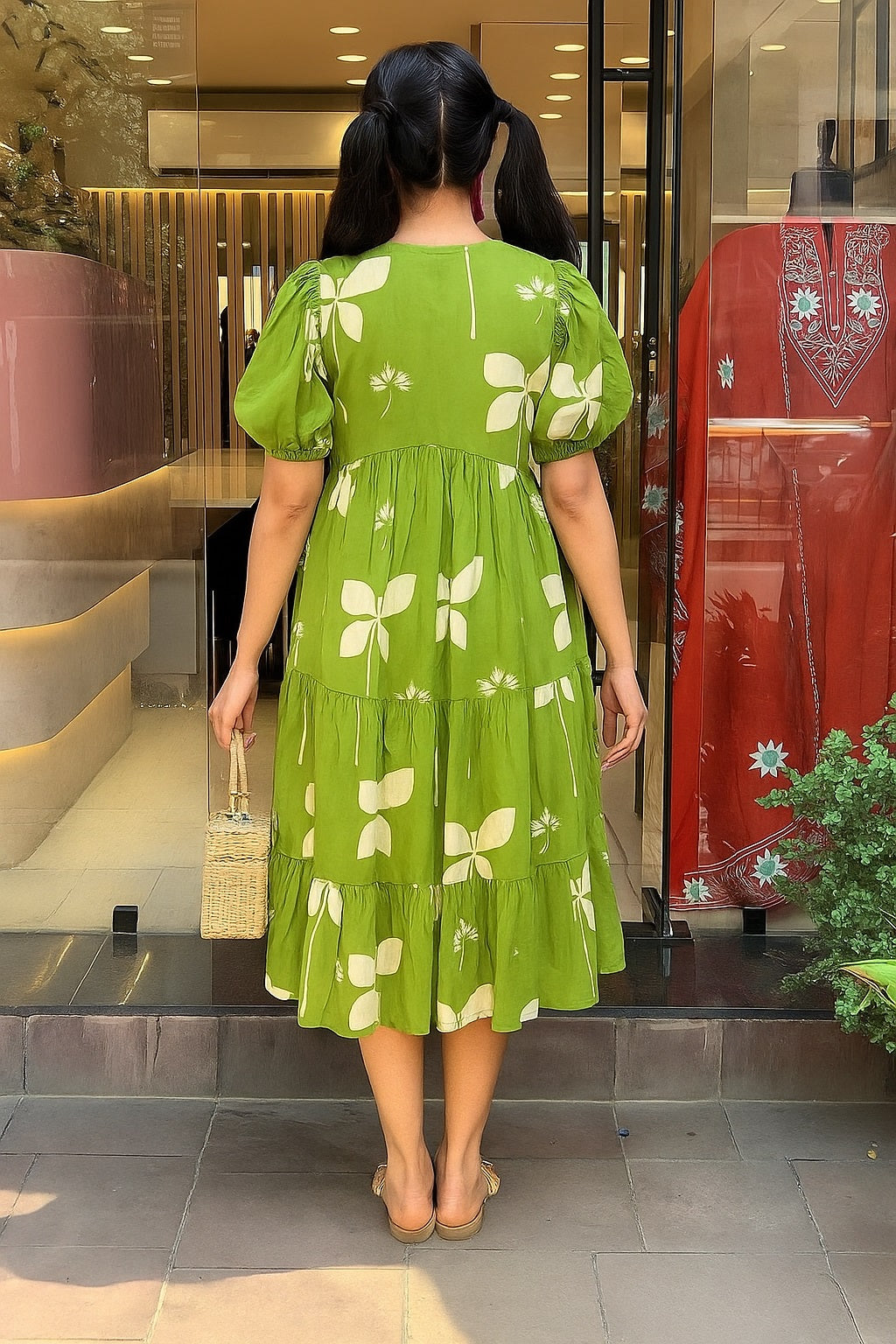 Parrot Green Rayon Kurta With Print