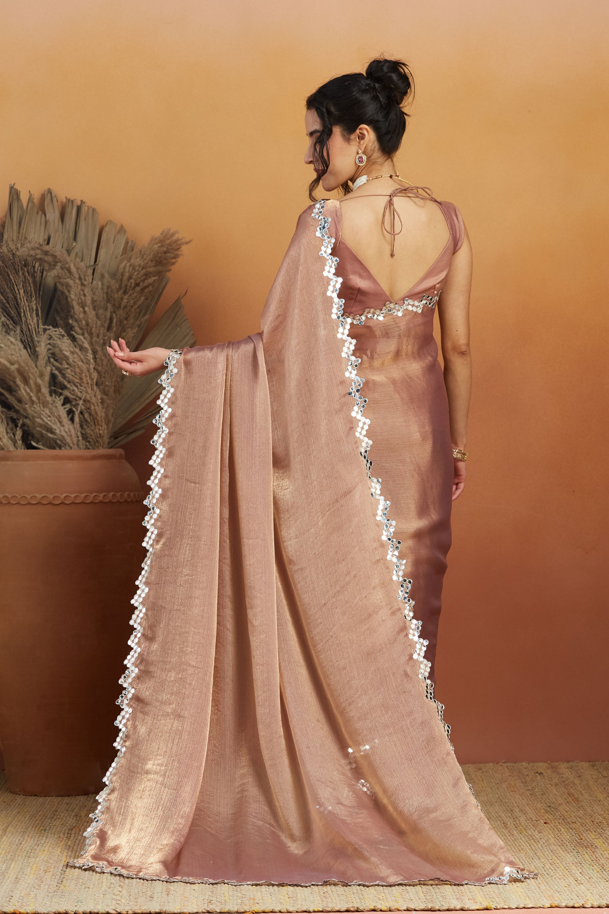 Peach Designer Fancy Ready To Wear Saree For Ceremonial Looks