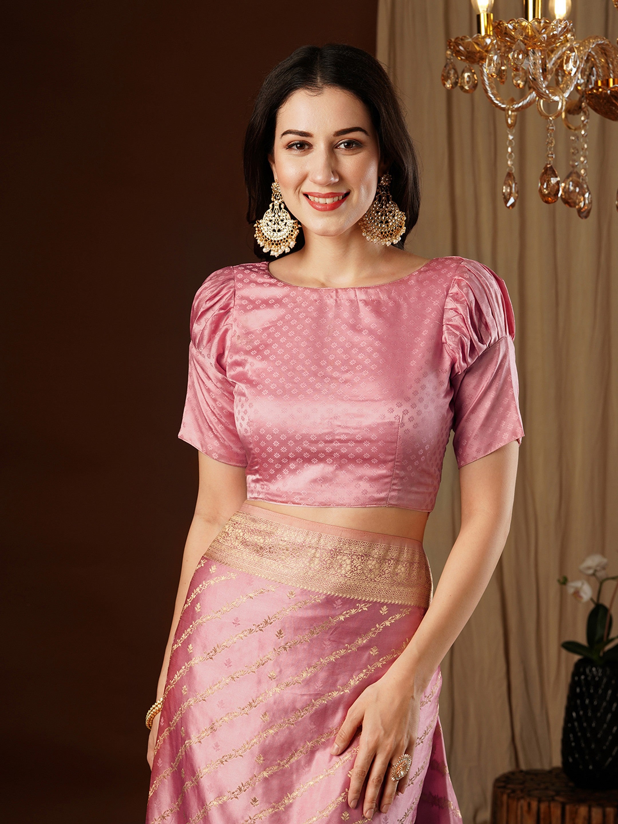 Peach Glamorous Jacquard Designer Satin Silk Saree