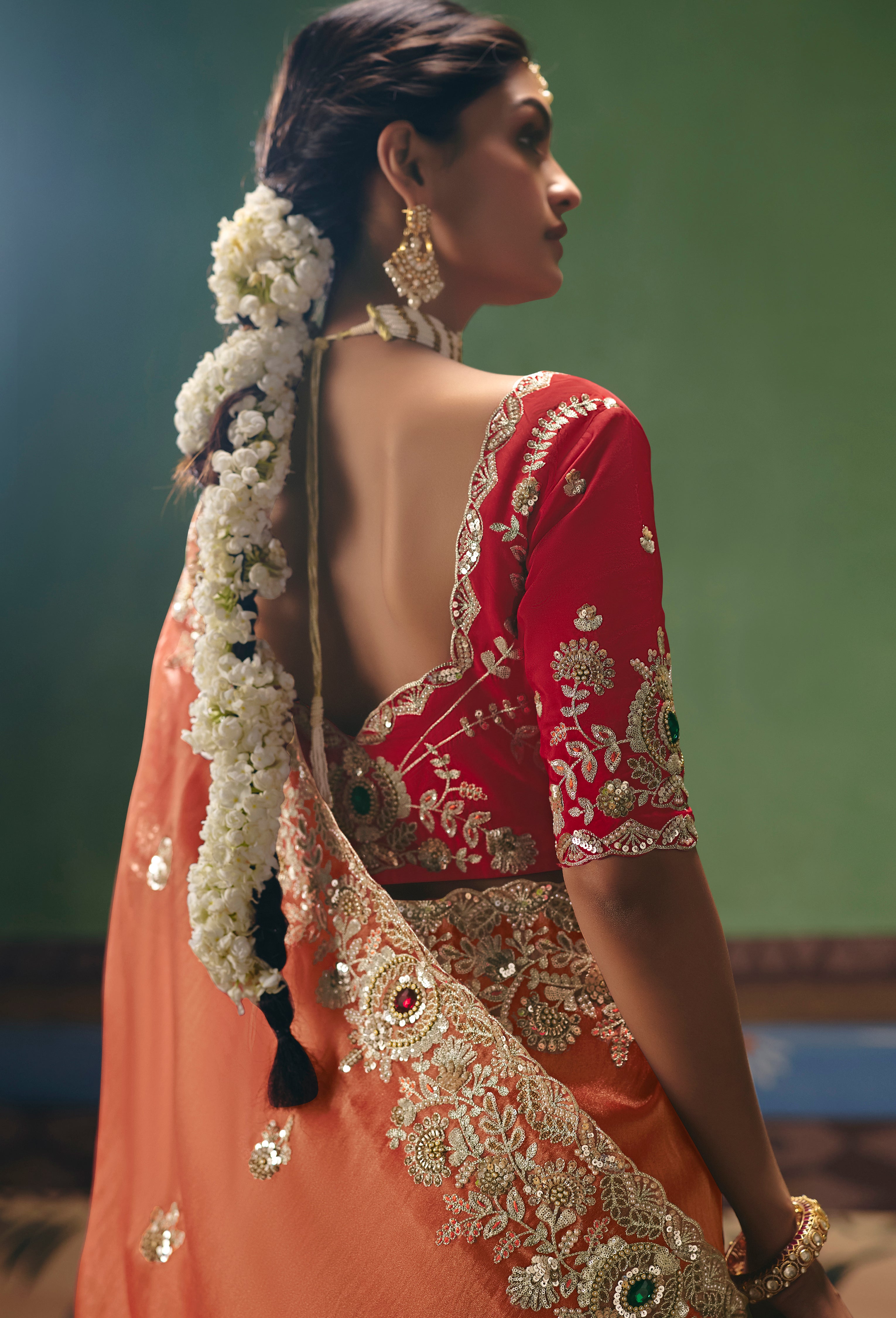 Peach Saree With Heavy Designer Embroidery, Sequince, Stone, Pearl With Beads Work