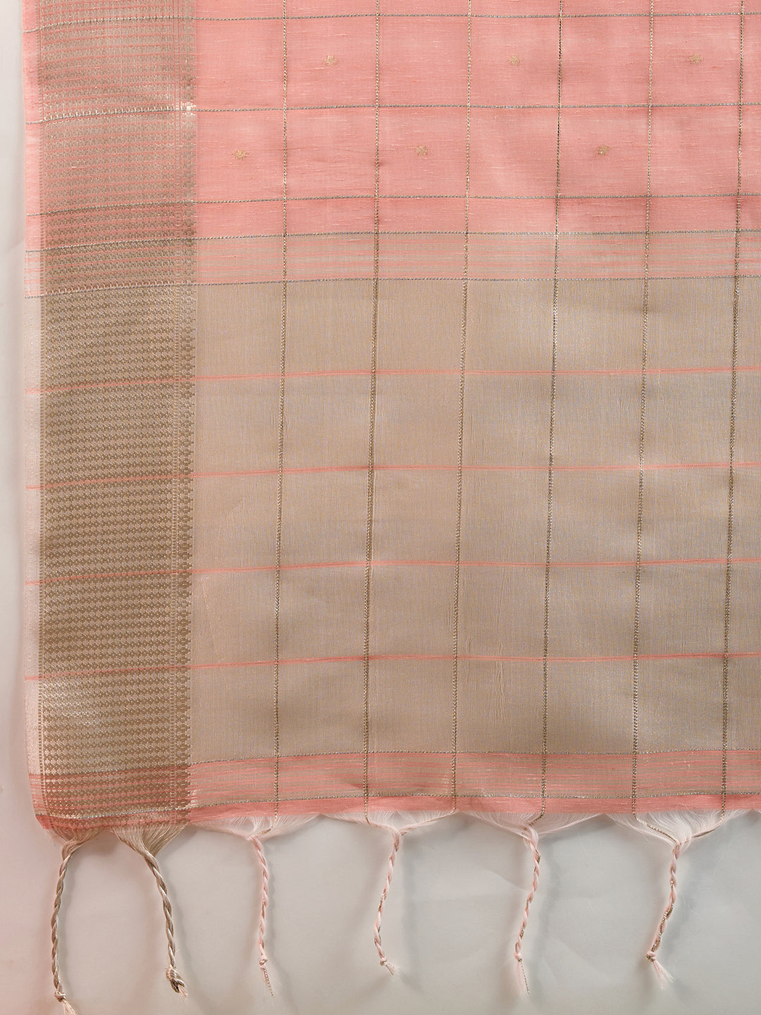 Peach Soft Silk Saree with Checks and Zari Pallu