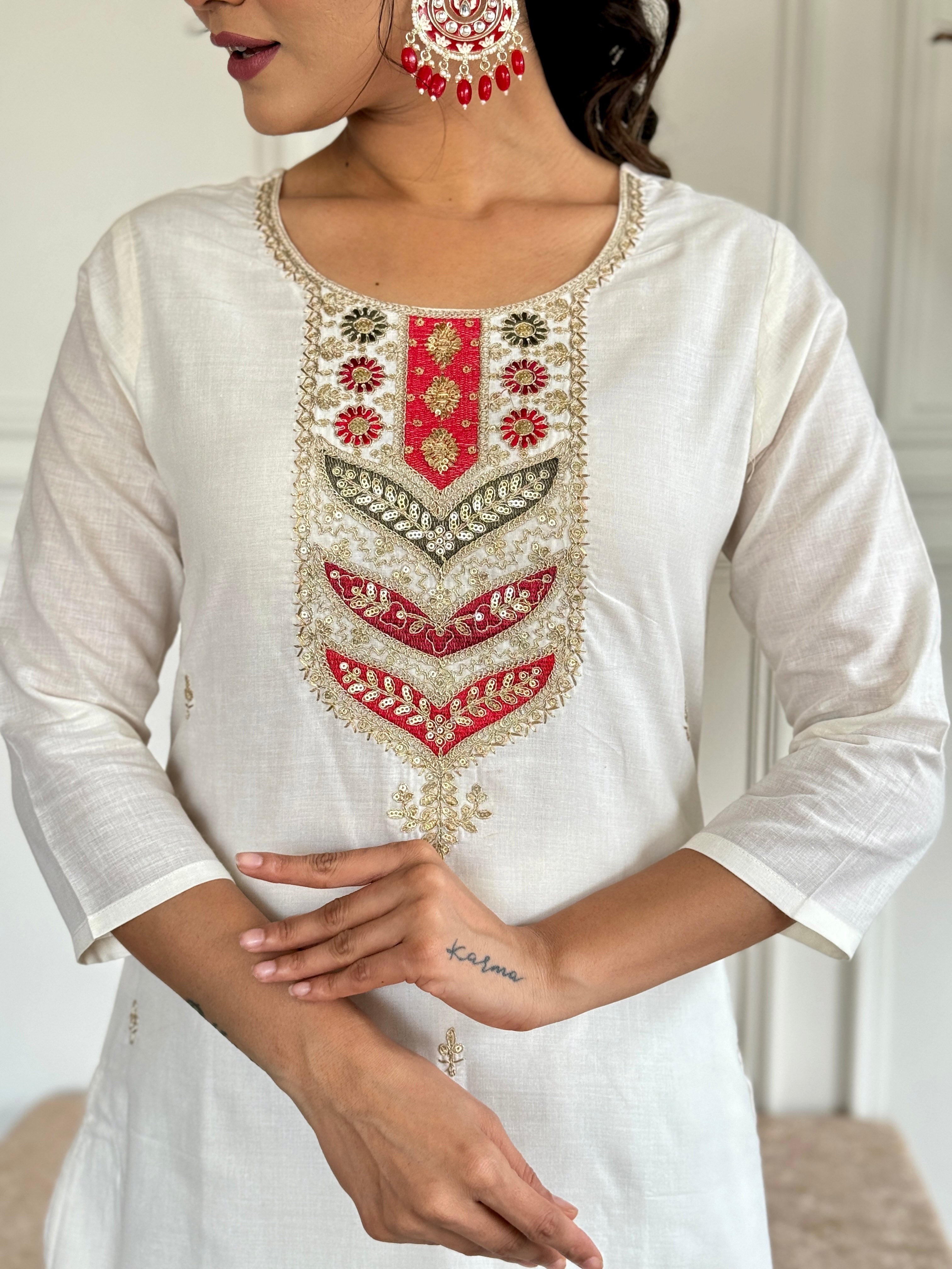 Peach Viscose Blend Elegant Kurta Pant Set With Embroidery Work