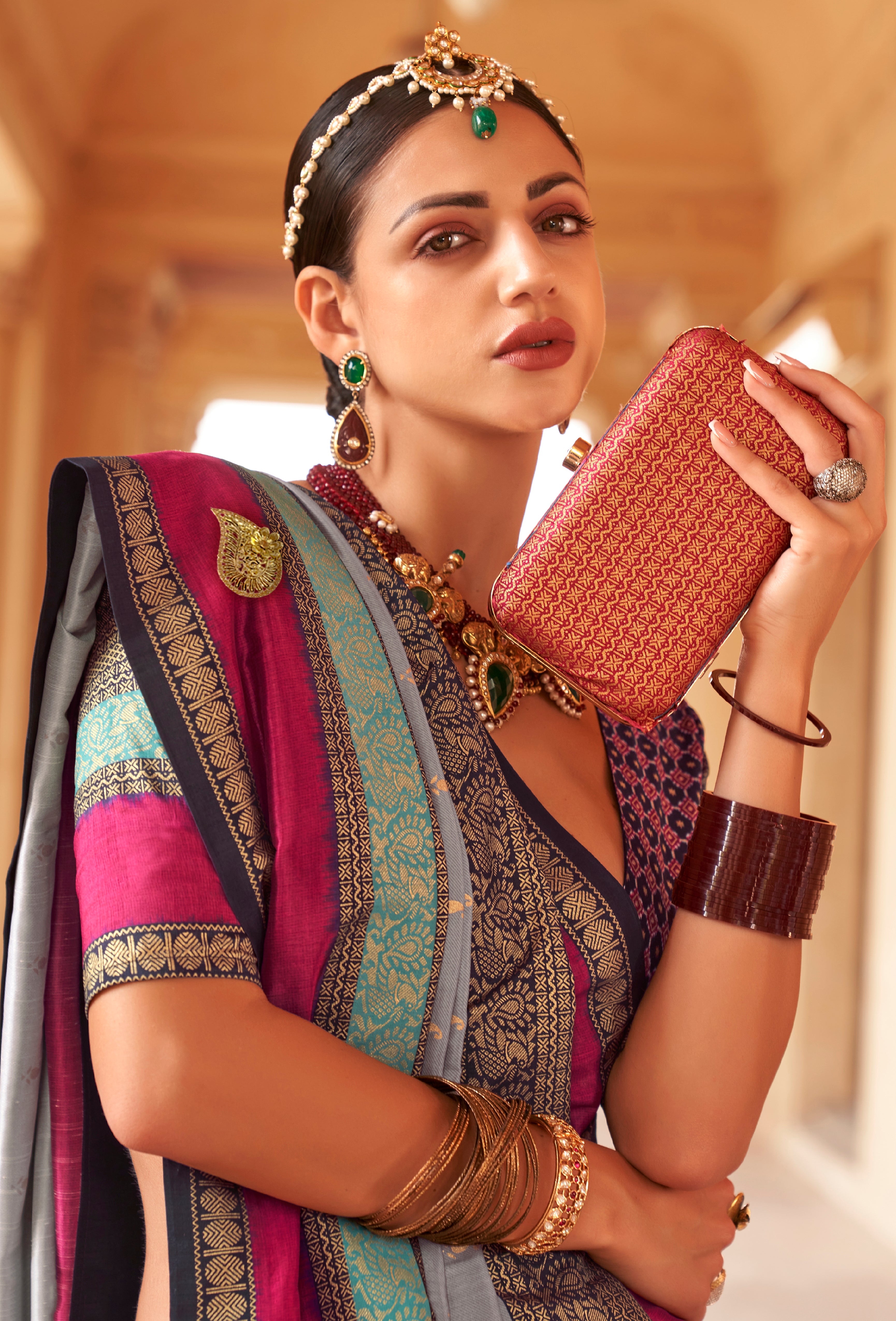 Periwinkle Silk Saree with Jacquard Woven Work