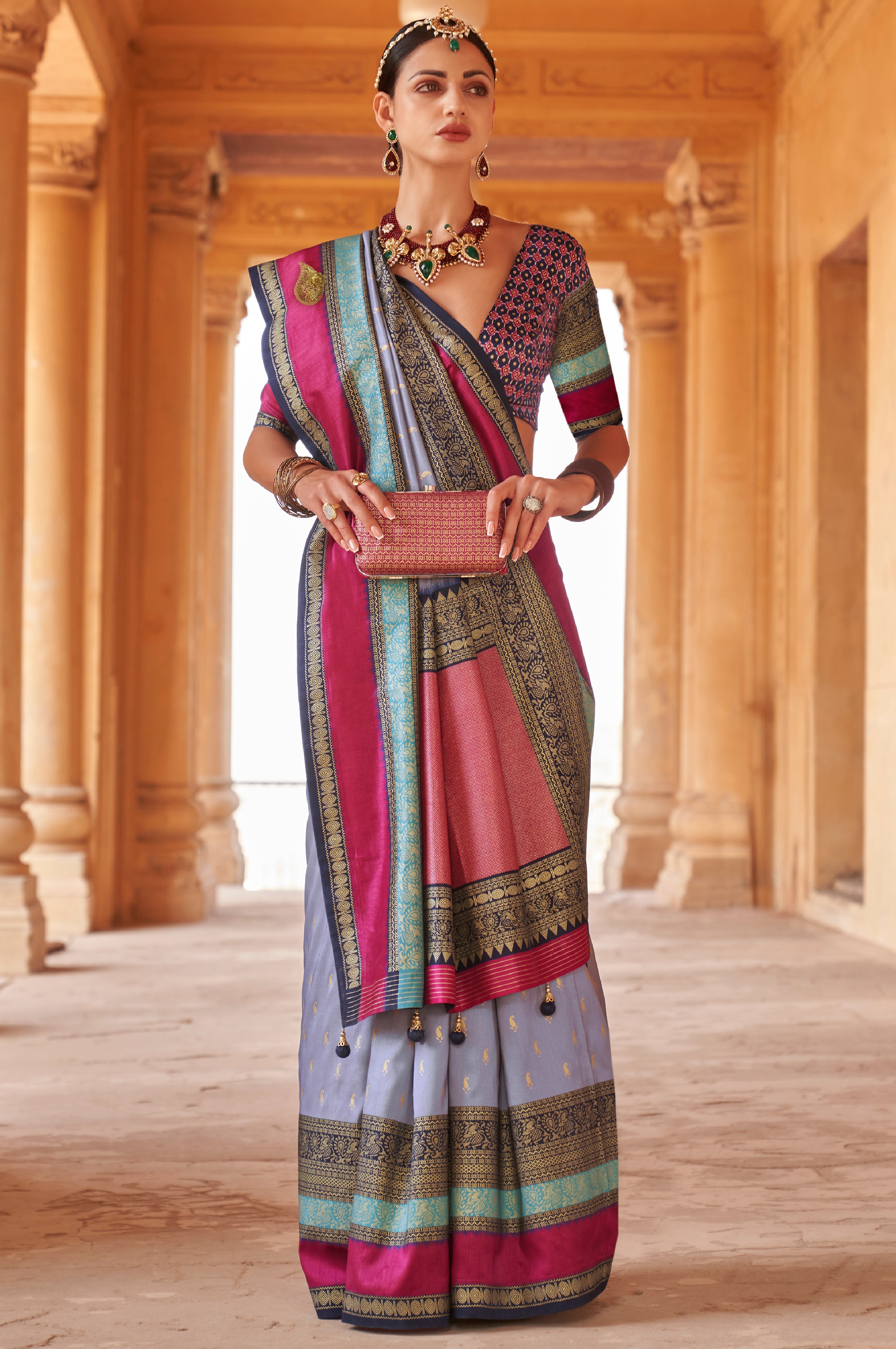 Periwinkle Silk Saree with Jacquard Woven Work