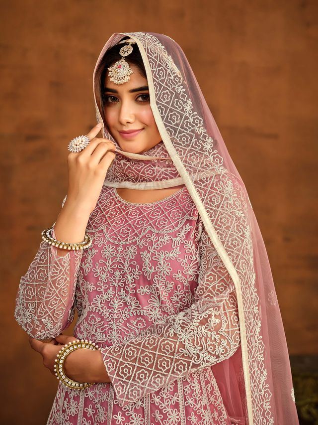 Pink Anarkali Suit With Heavy Thread Embroidery Work