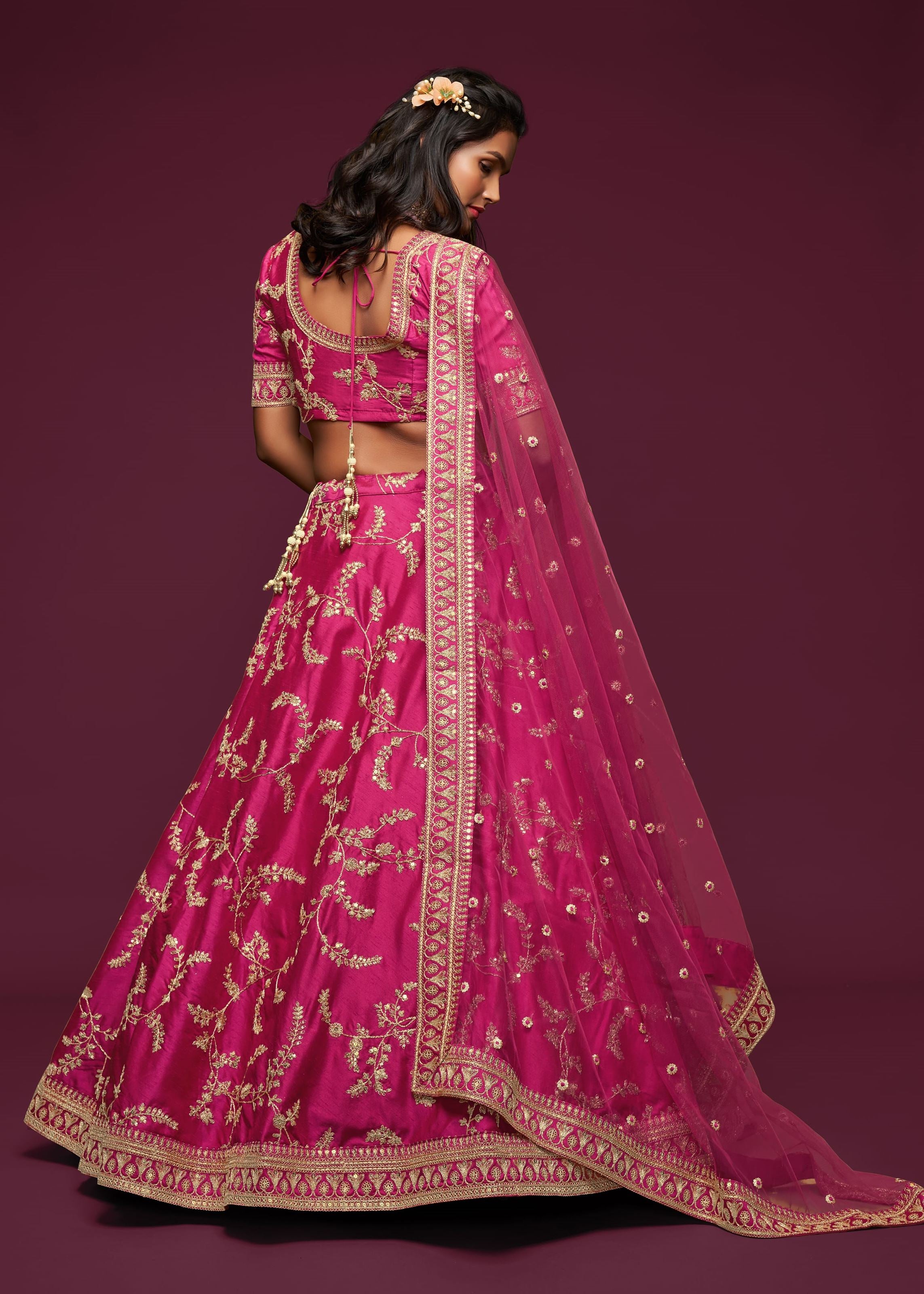 Pink Art Silk Lehenga Choli With Thread, Zari, Dori and Sequins Embroidery Work