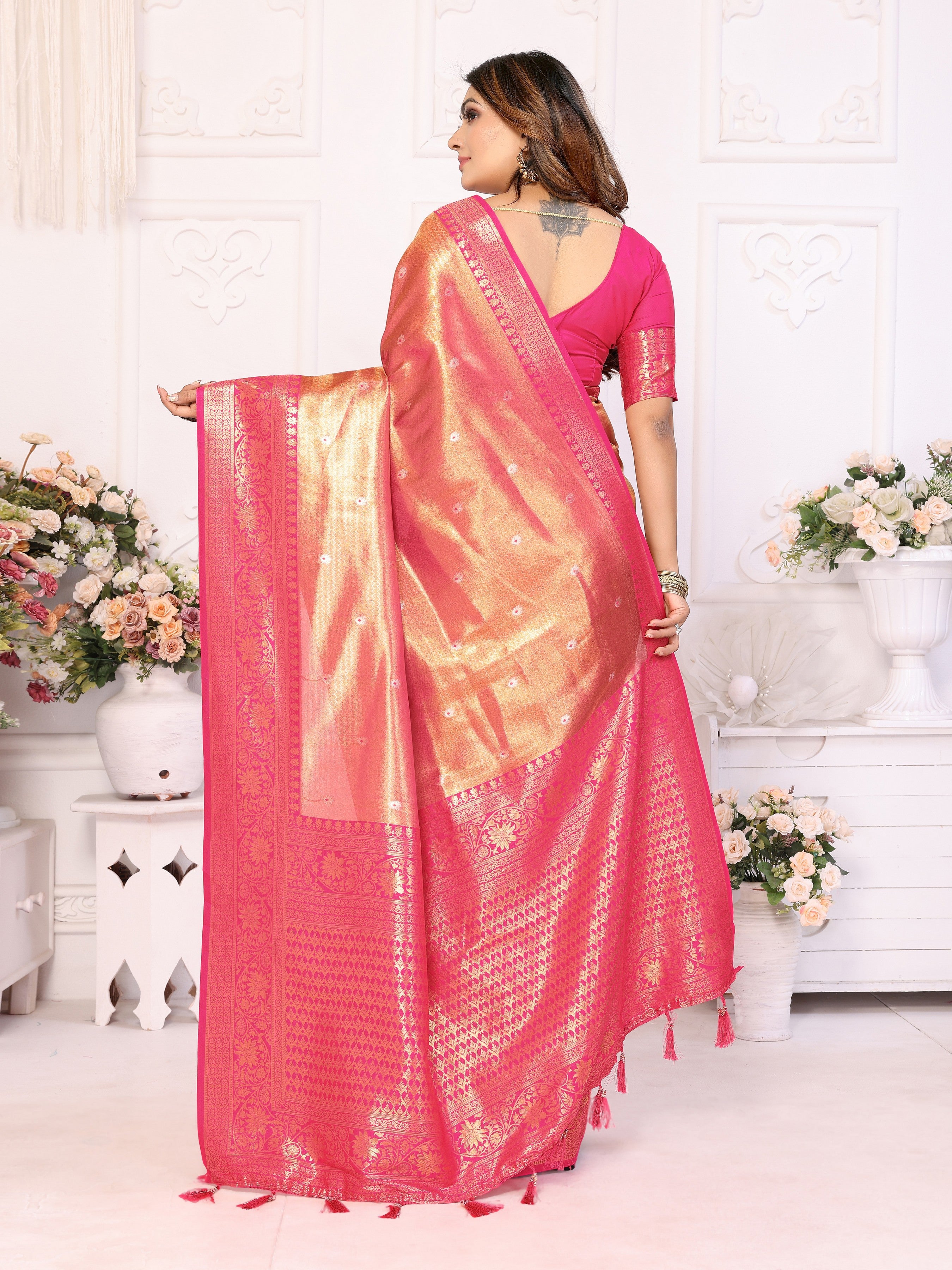 Pink Banarasi Tissue Silk Woven Jari Heavy Designer Saree