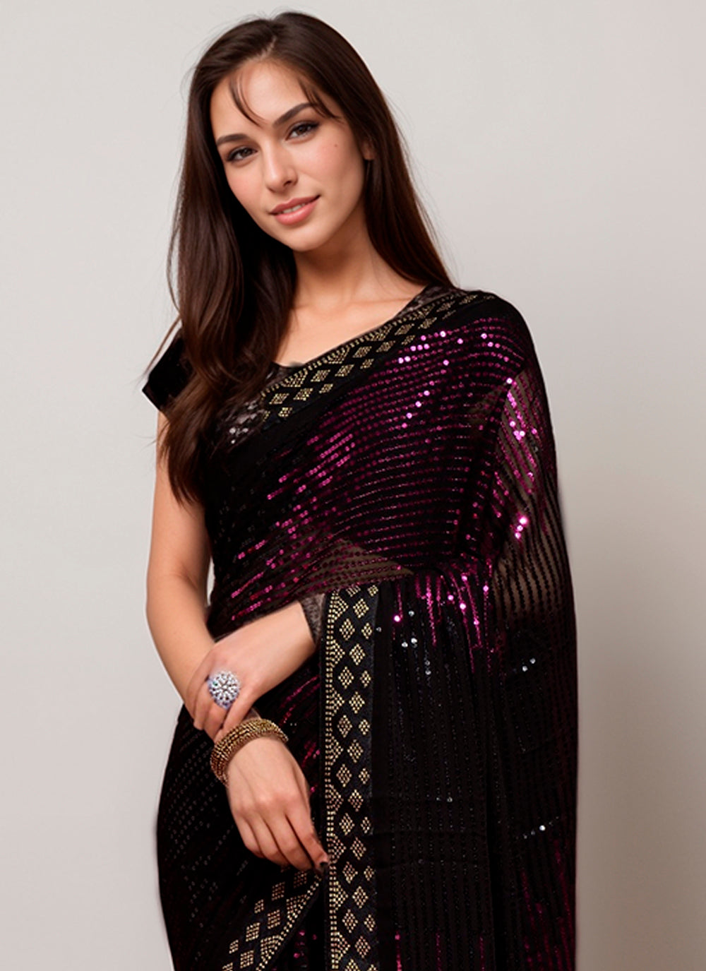Pink Beautiful Bollywood Style Ceremonial Georgette Saree