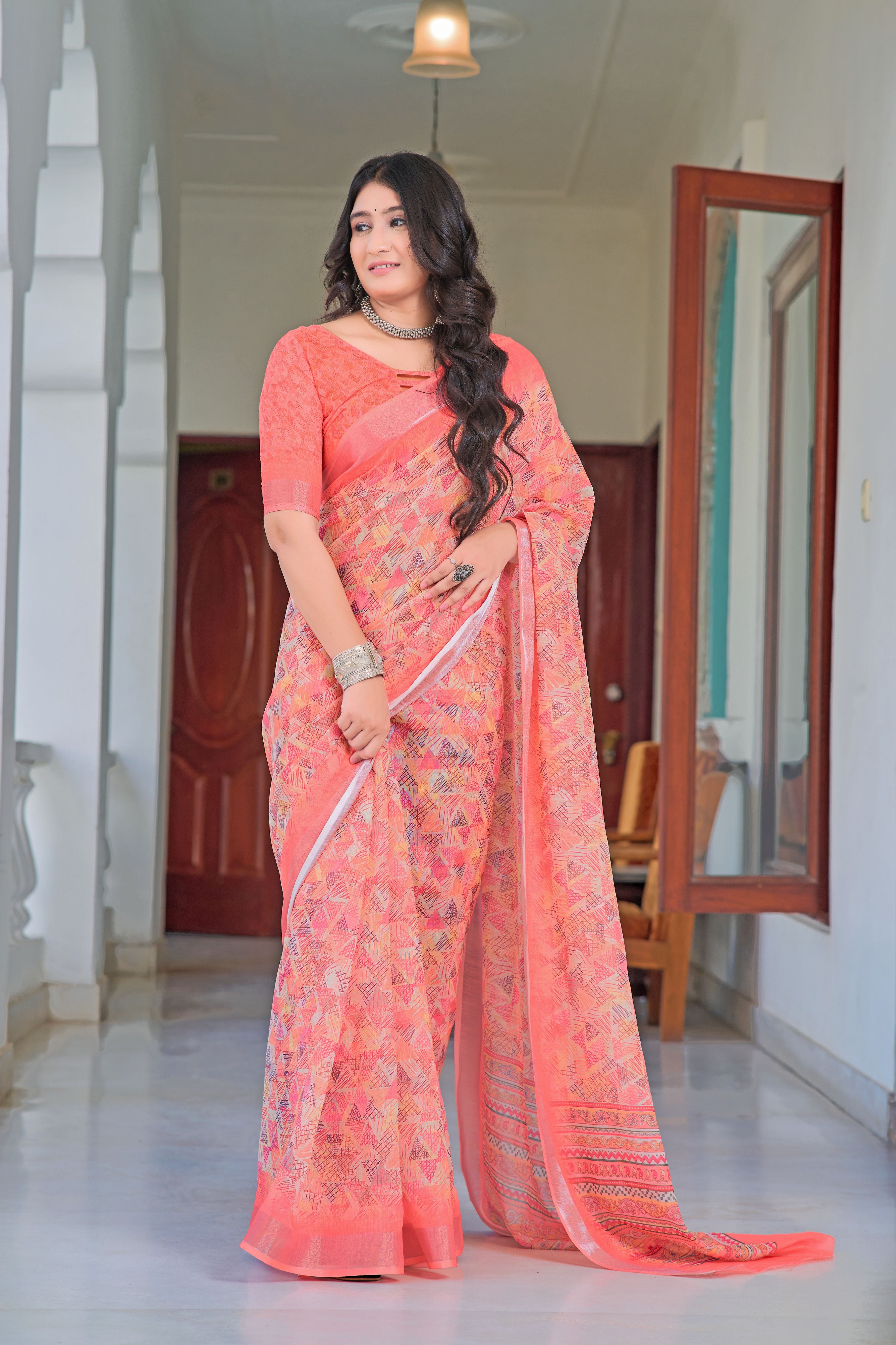 Pink Beautiful Linen Cotton Designer Festive Wear Saree